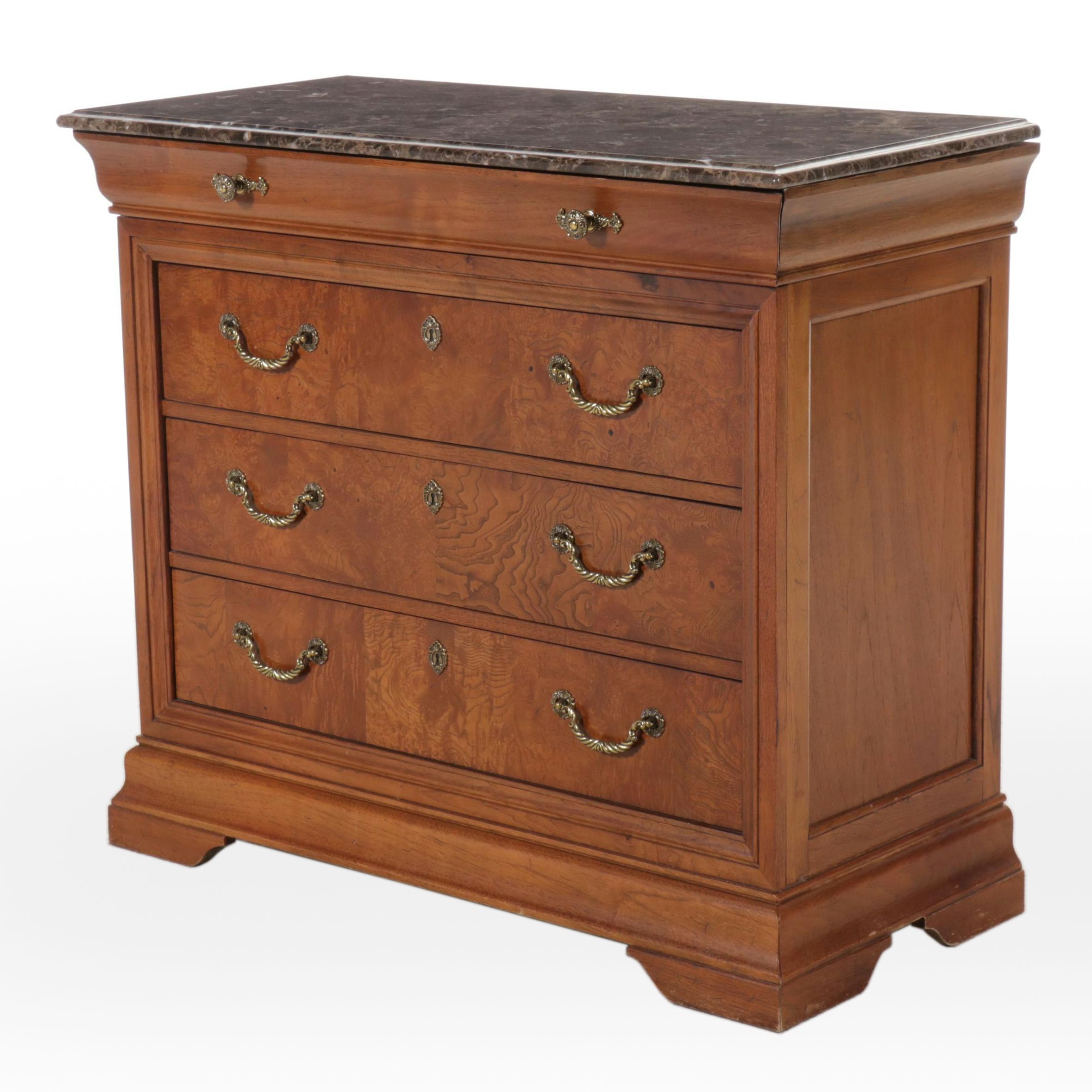Thomasville Three-Drawer Walnut Commode with Black Marble Top