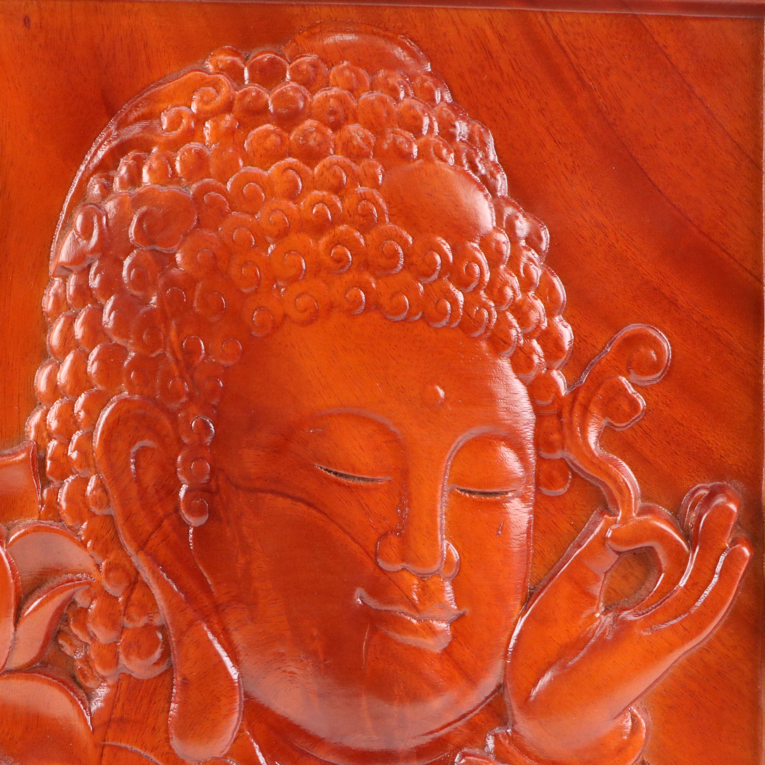 Vietnamese Hand-Carved Sandalwood Buddha Portrait Plaque for Family Altar