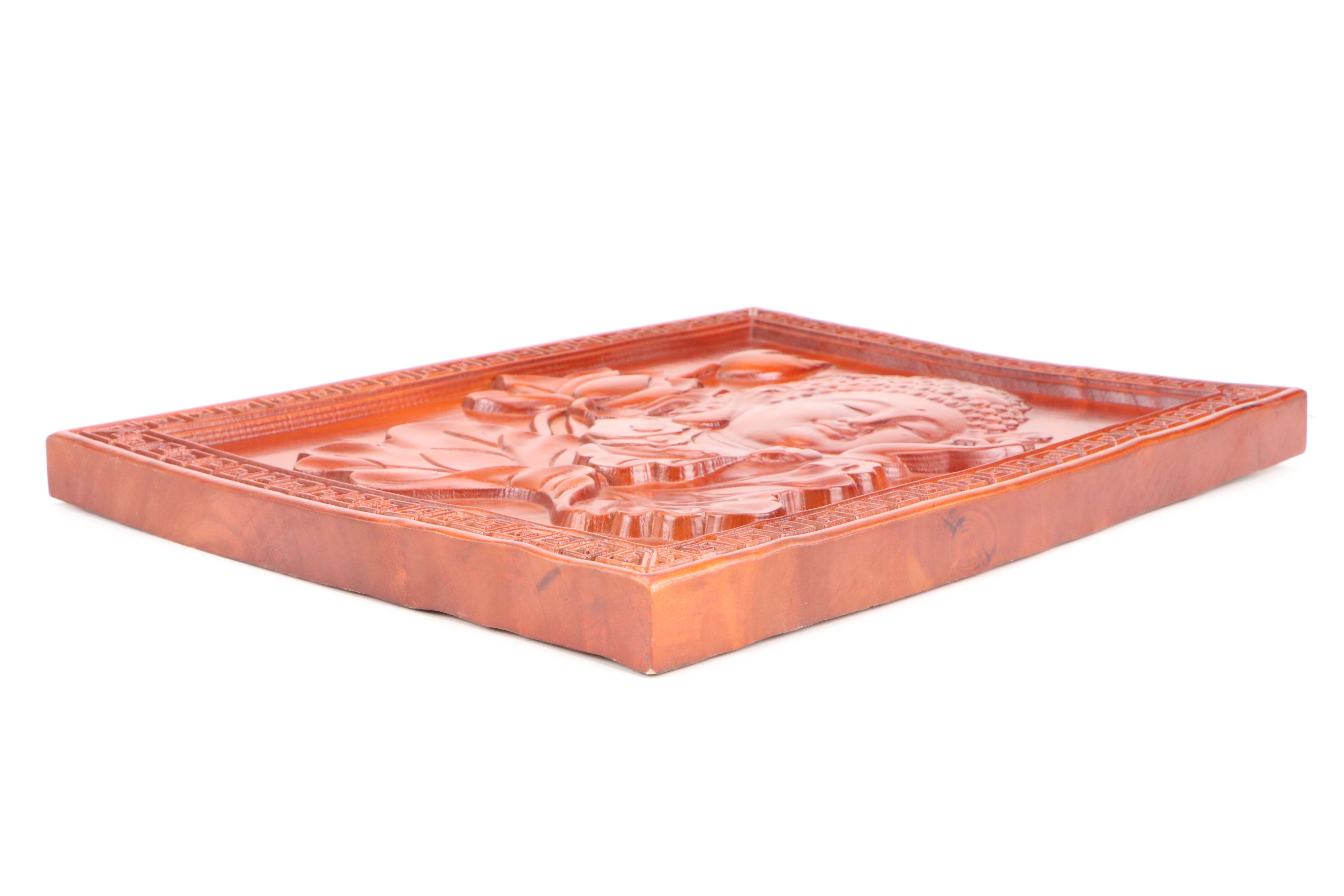 Vietnamese Hand-Carved Sandalwood Buddha Portrait Plaque for Family Altar