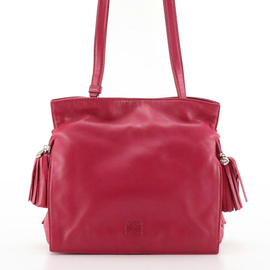 Loewe Flamenco Tassel Shoulder Bag in Fuchsia Lambskin Leather