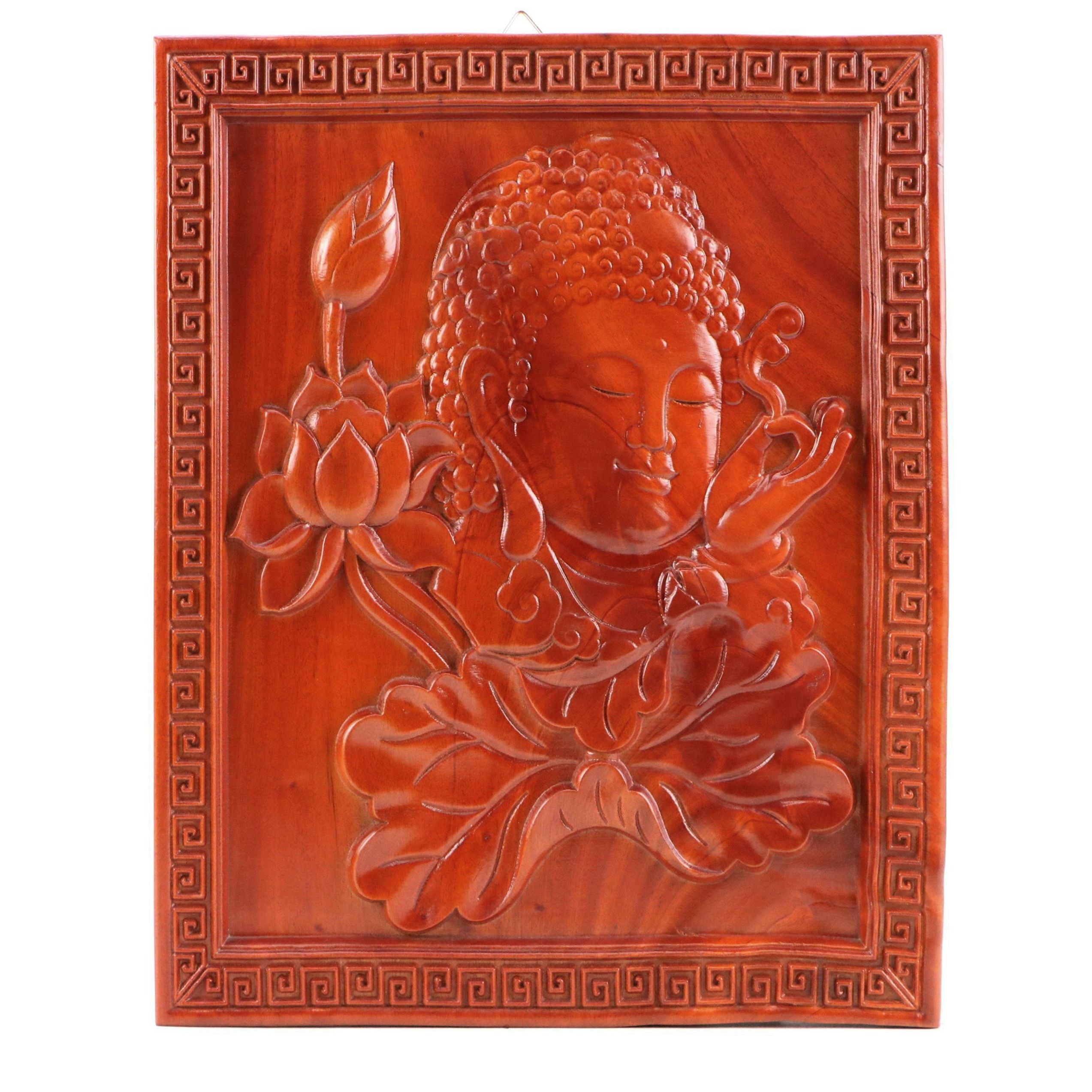 Vietnamese Hand-Carved Sandalwood Buddha Portrait Plaque for Family Altar
