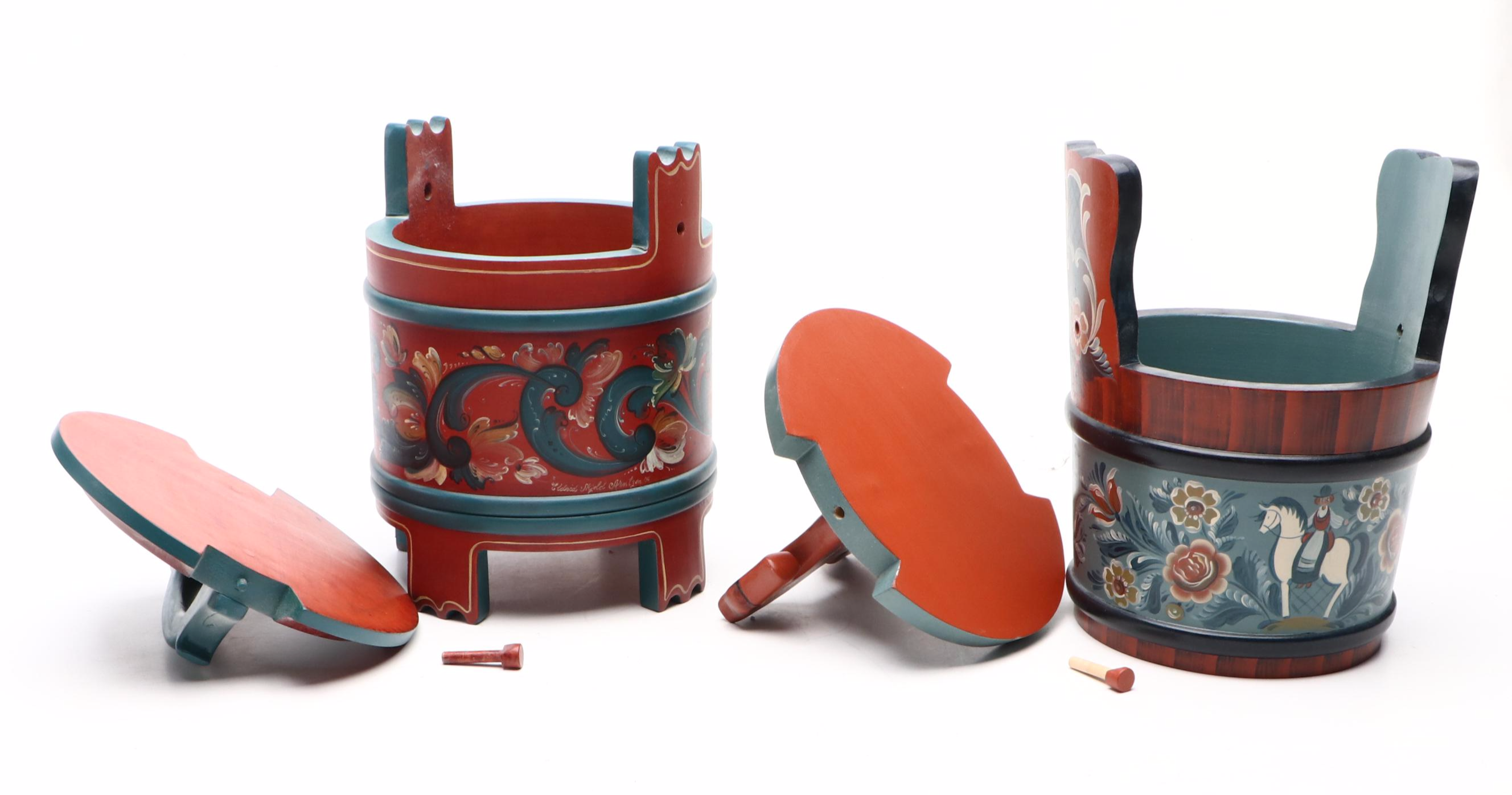 Norwegian Rosemaling and Rosemaling Vestfold Hand-Painting Wooden Boxes