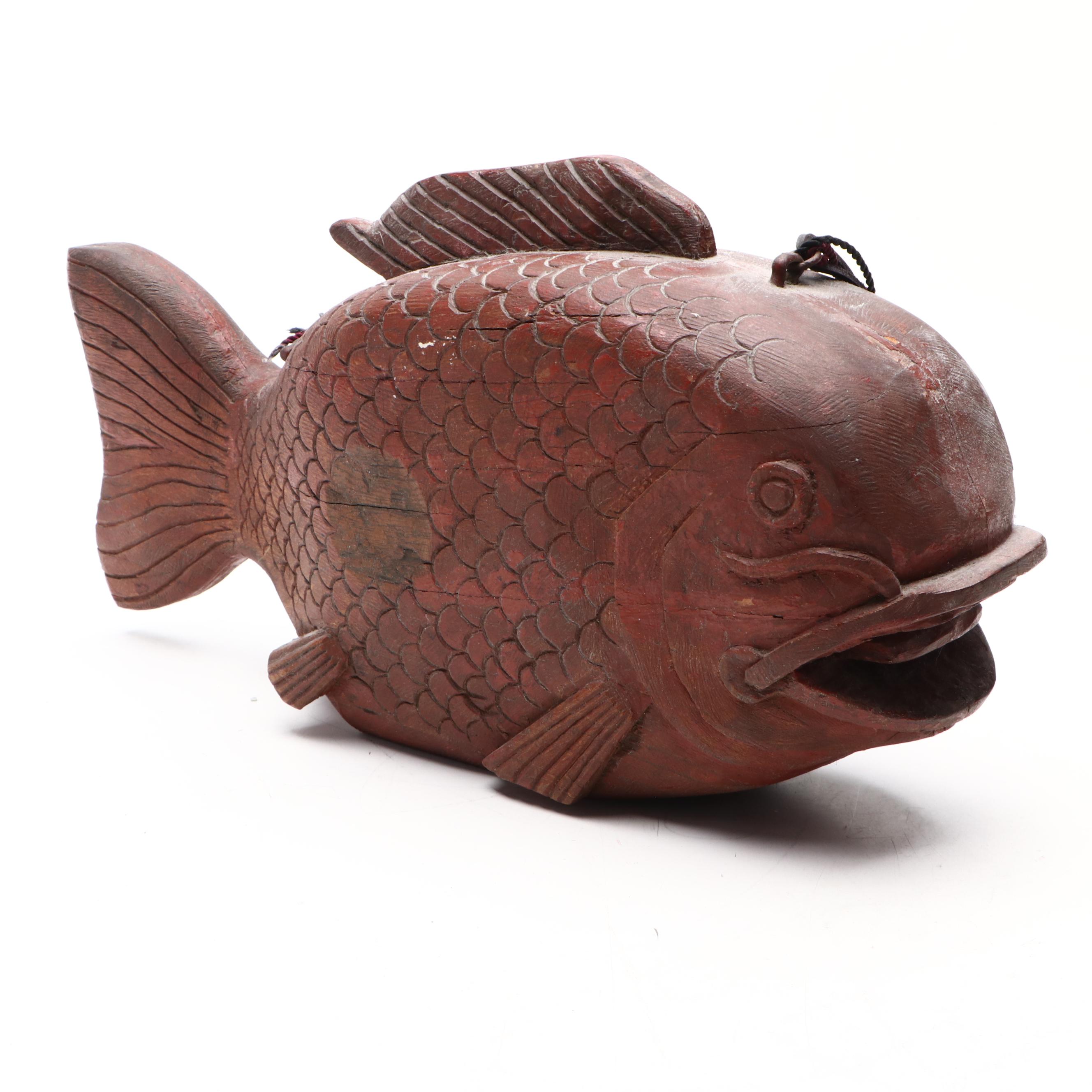 Japanese Buddhist Fish-Shaped Metal Mokugyo Zen Drum