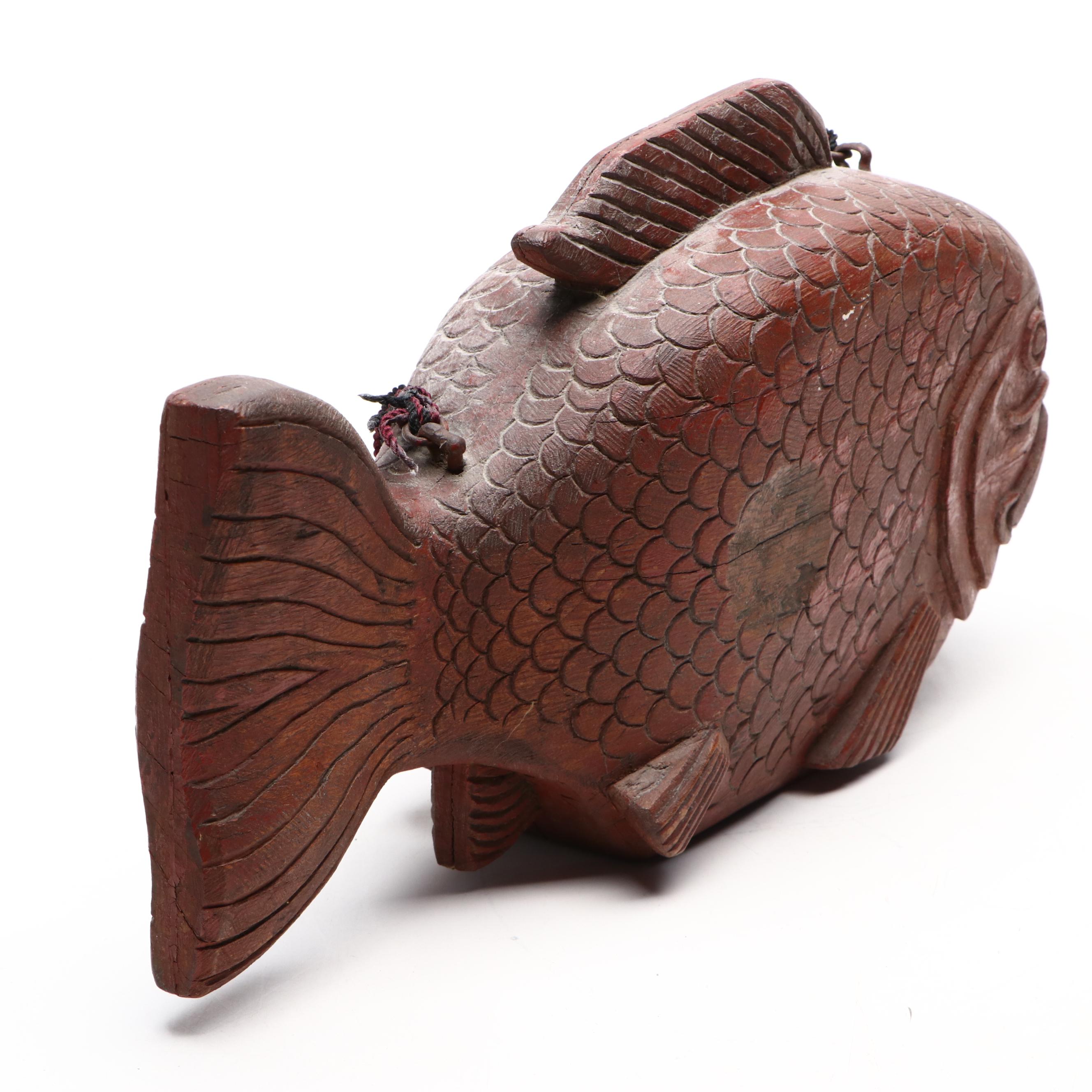 Japanese Buddhist Fish-Shaped Metal Mokugyo Zen Drum