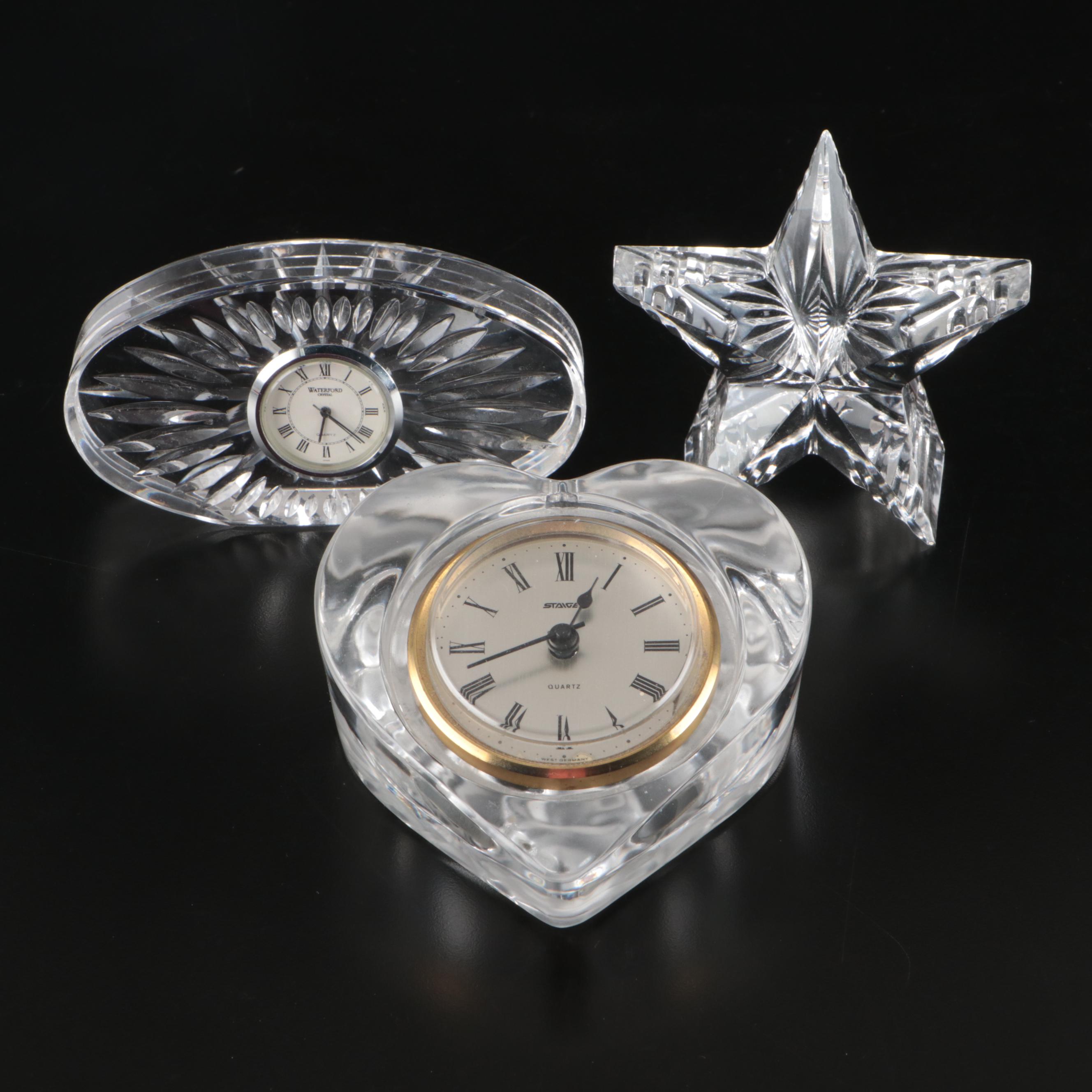 Waterford Crystal Desk Clocks and Standing Star Paperweight