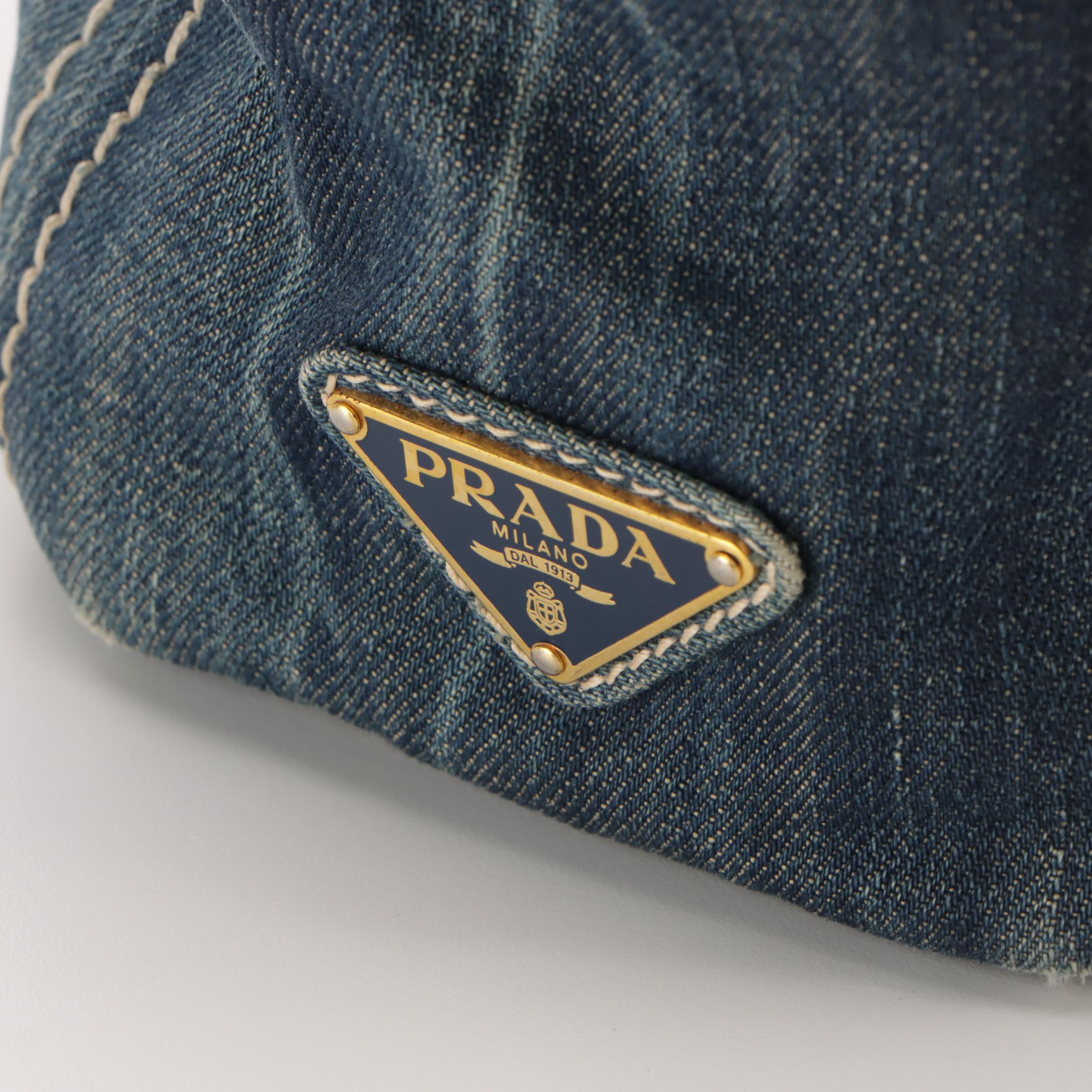 Prada Canapa Logo Denim Two-Way Tote