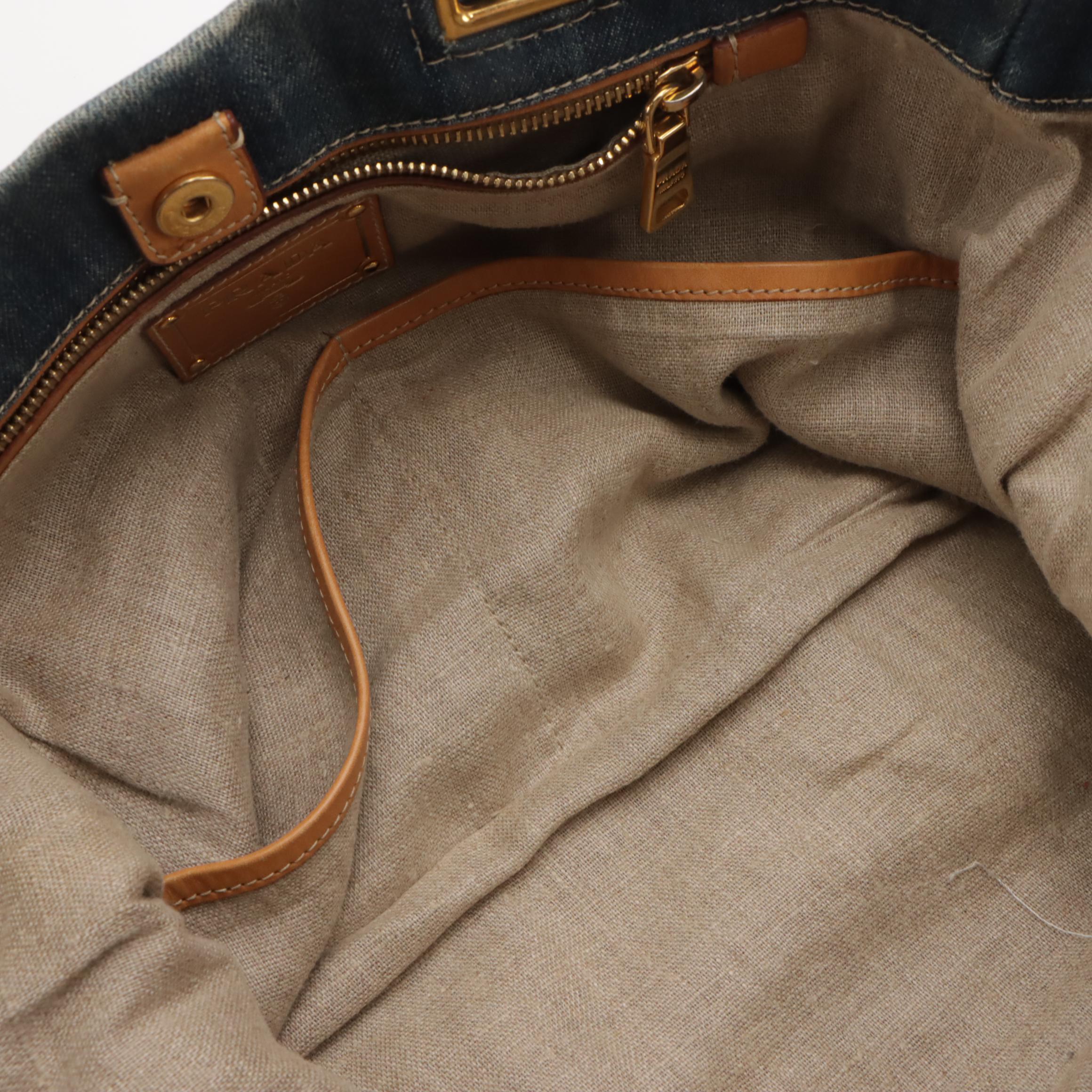 Prada Canapa Logo Denim Two-Way Tote