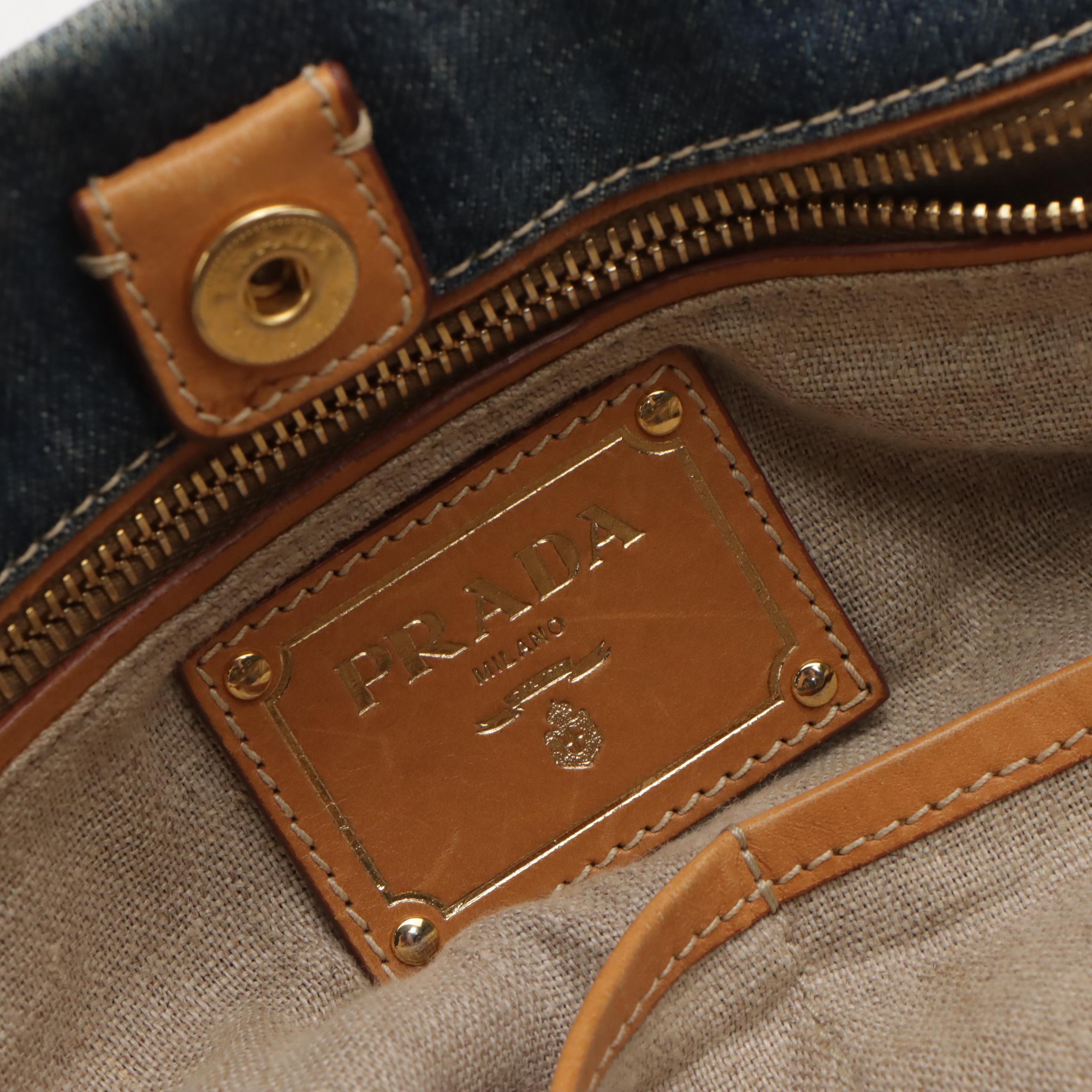 Prada Canapa Logo Denim Two-Way Tote