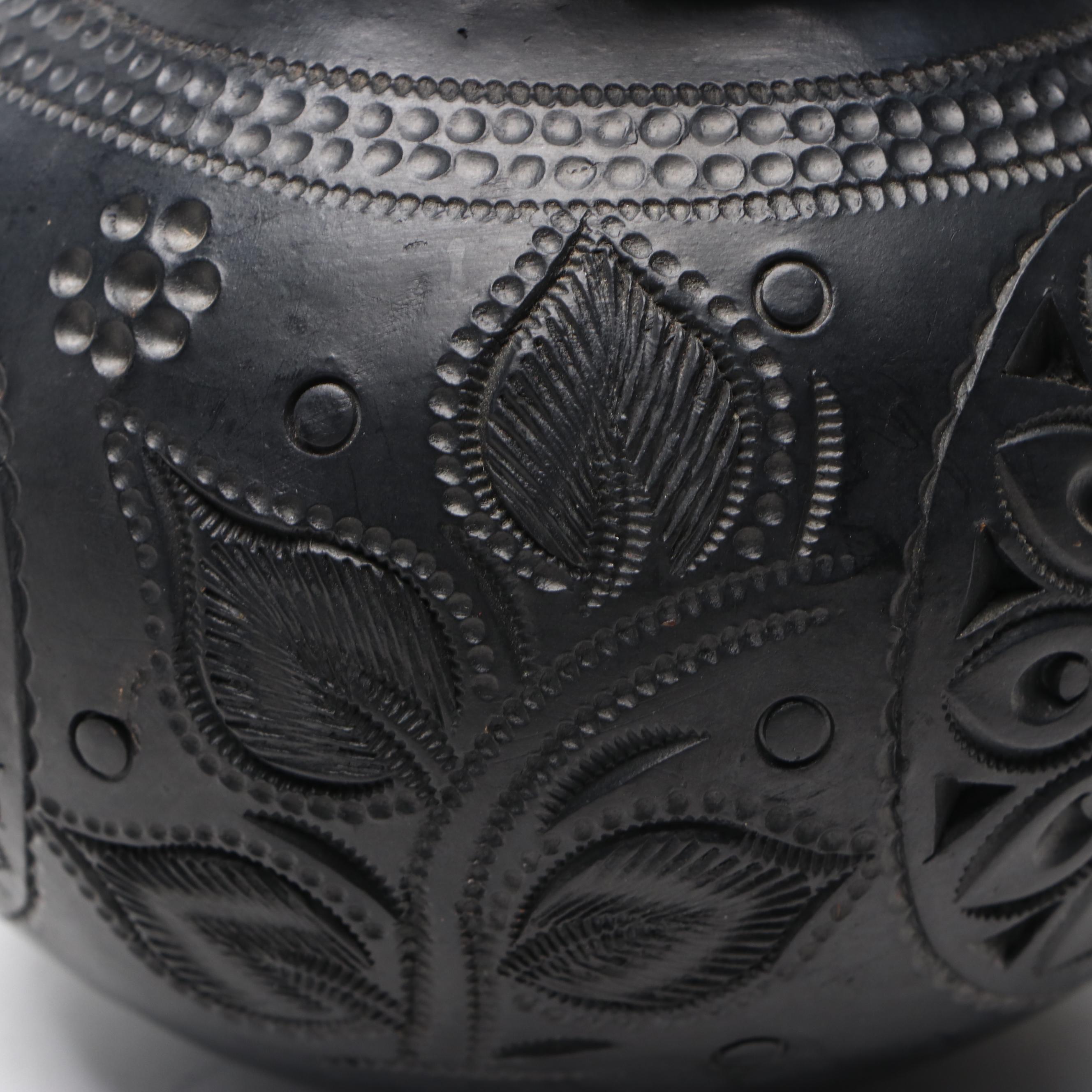 Mexican Blackware Carved Ceramic Vase