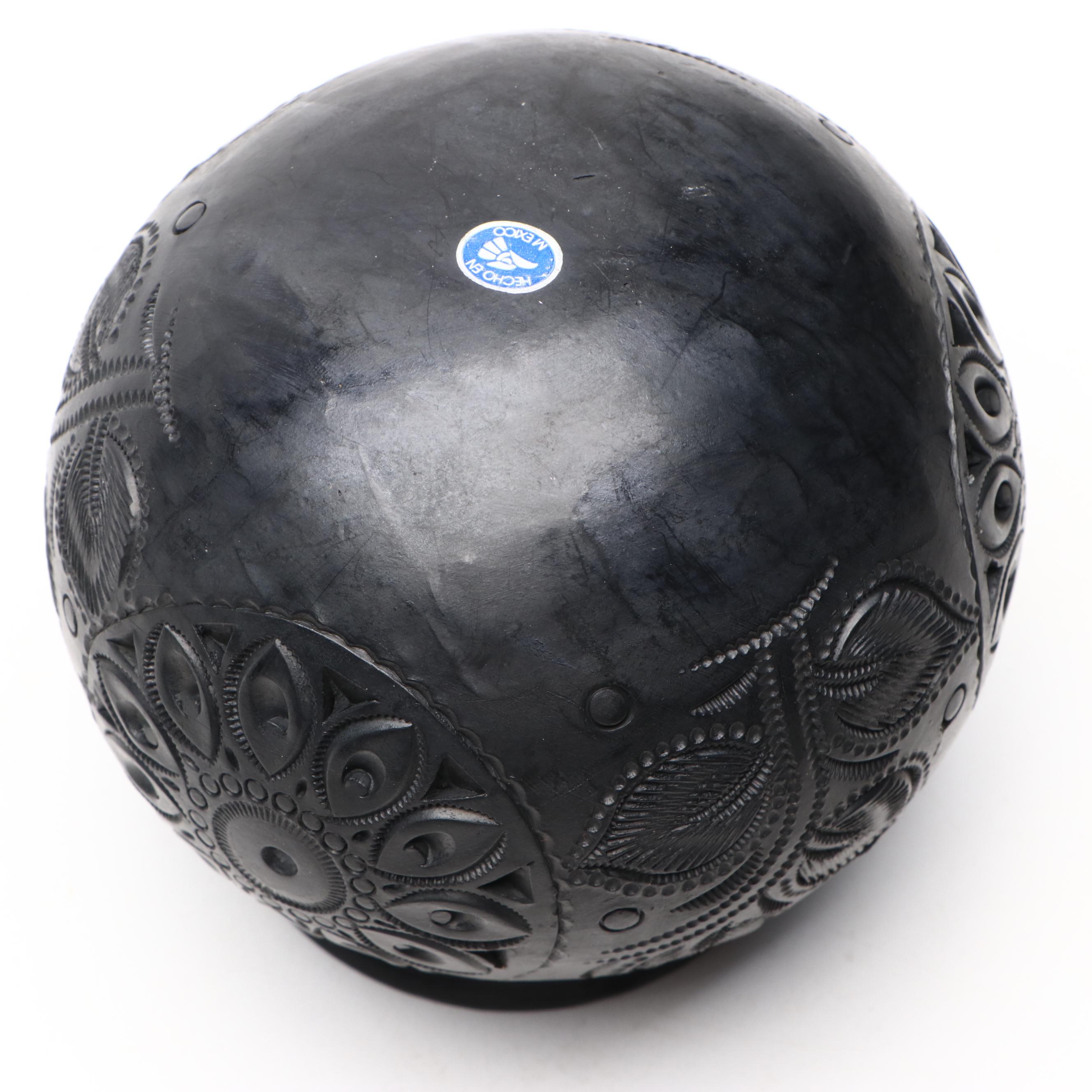 Mexican Blackware Carved Ceramic Vase
