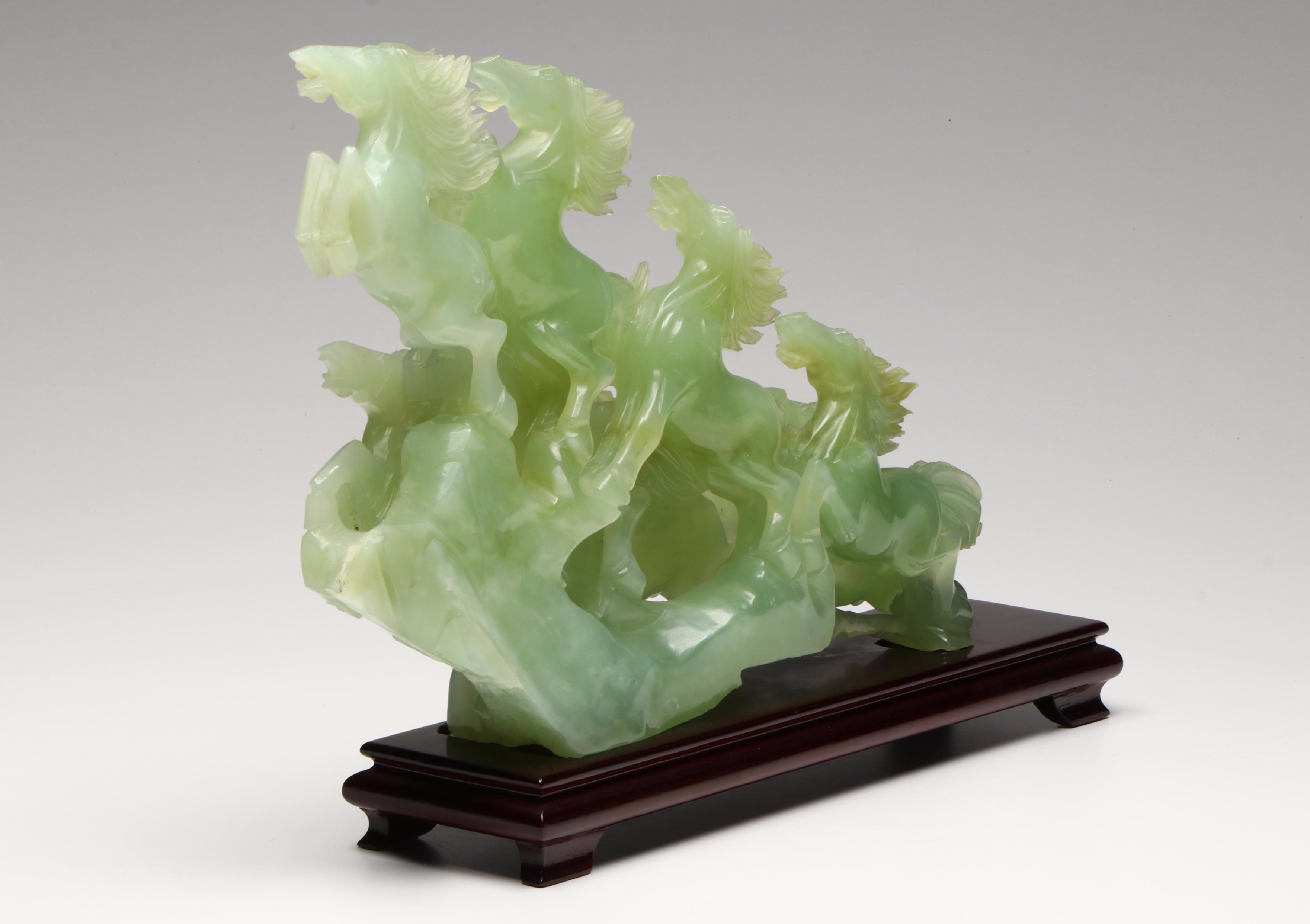 Chinese Serpentine Stampeding Horses on Wooden Stand