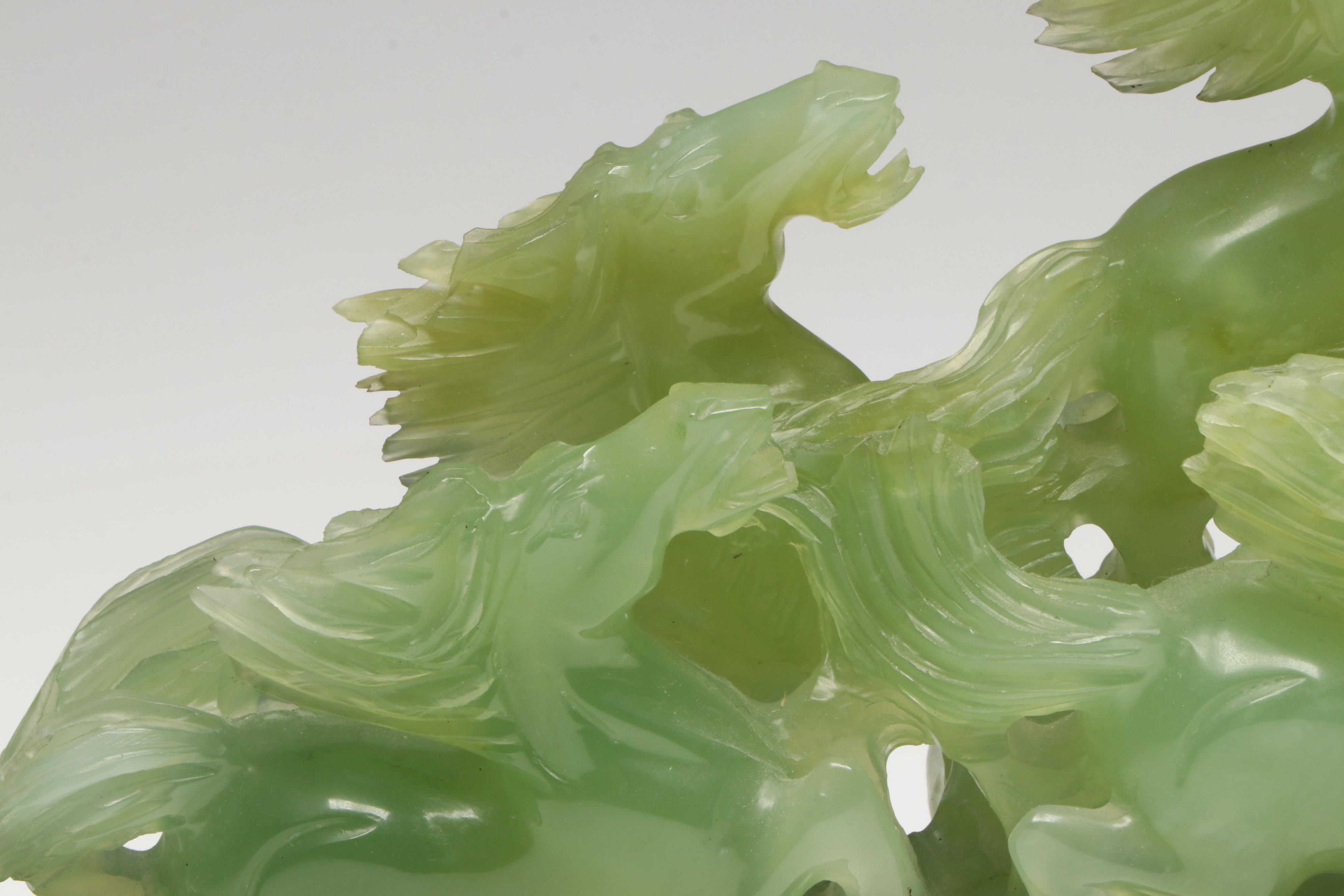 Chinese Serpentine Stampeding Horses on Wooden Stand