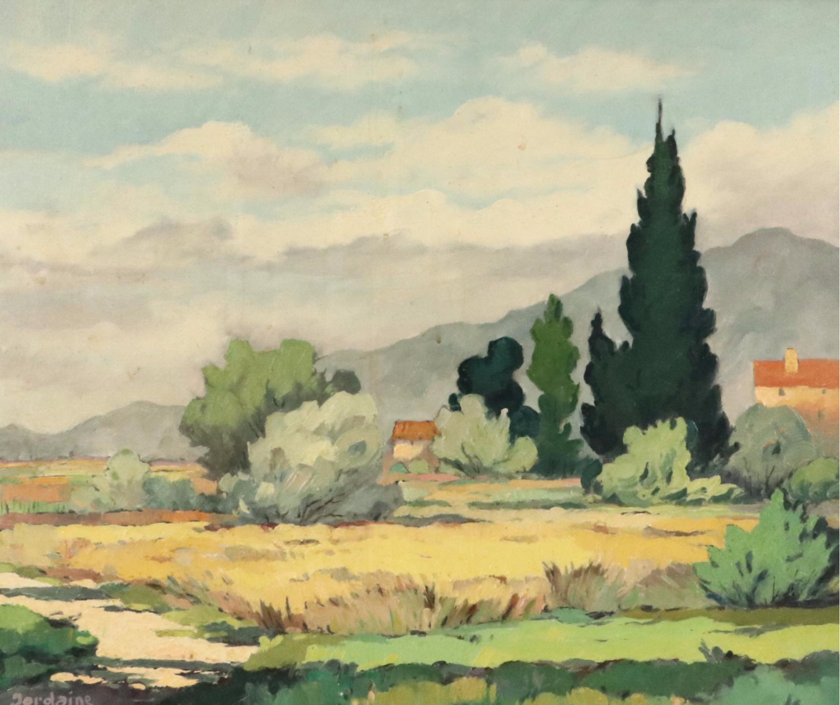 Impressionistic Style European Pastoral Landscape Oil Painting, Mid-20th Century