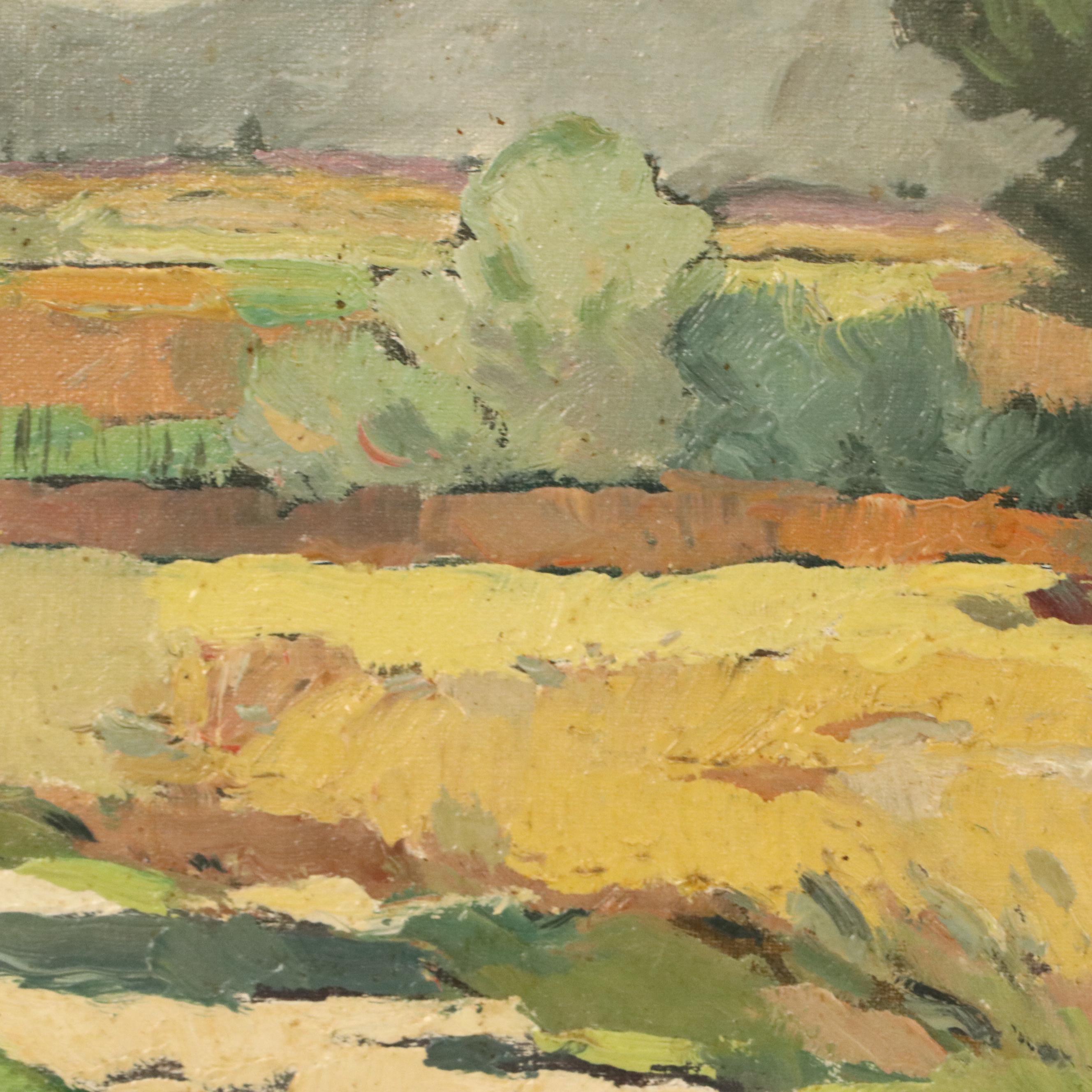 Impressionistic Style European Pastoral Landscape Oil Painting, Mid-20th Century