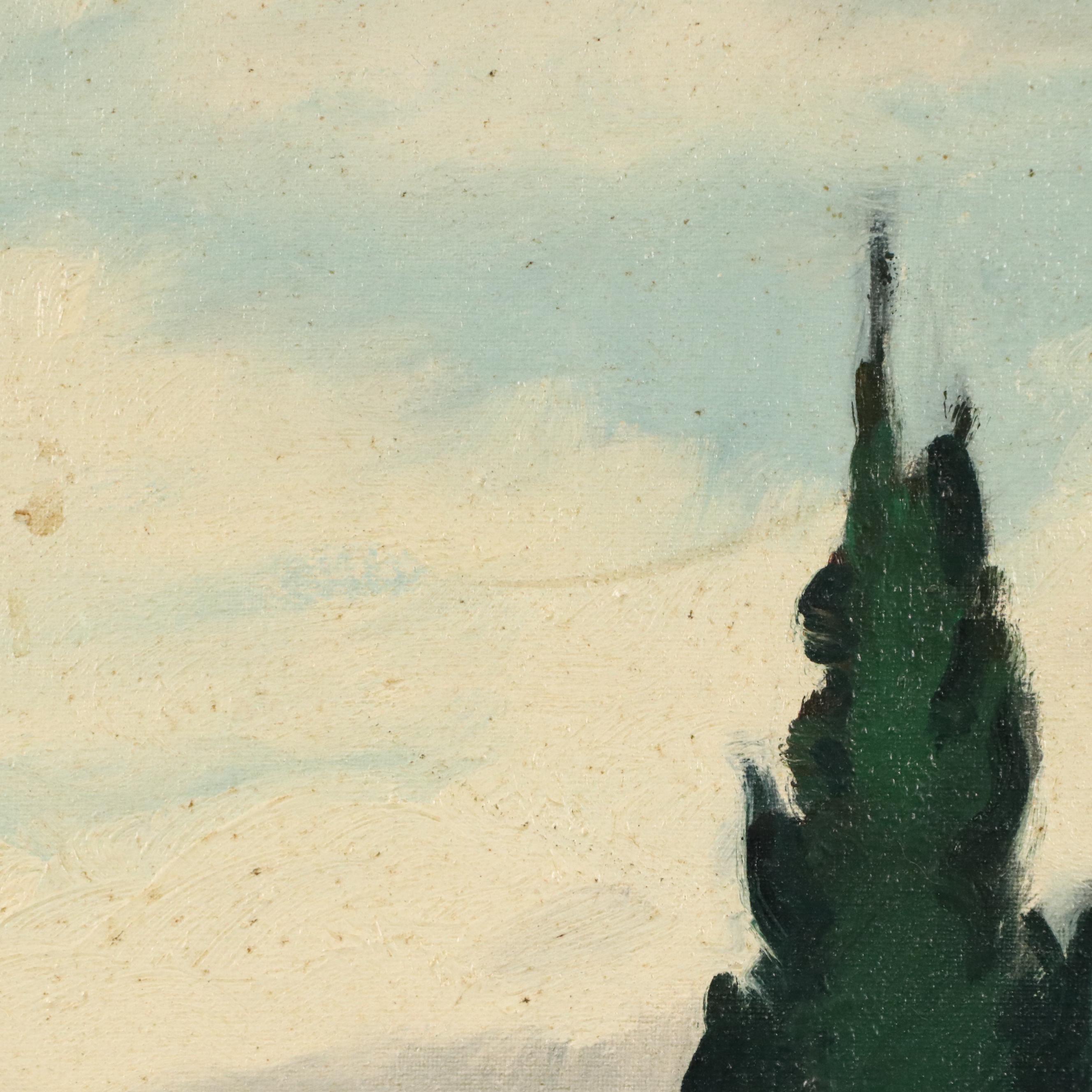 Impressionistic Style European Pastoral Landscape Oil Painting, Mid-20th Century