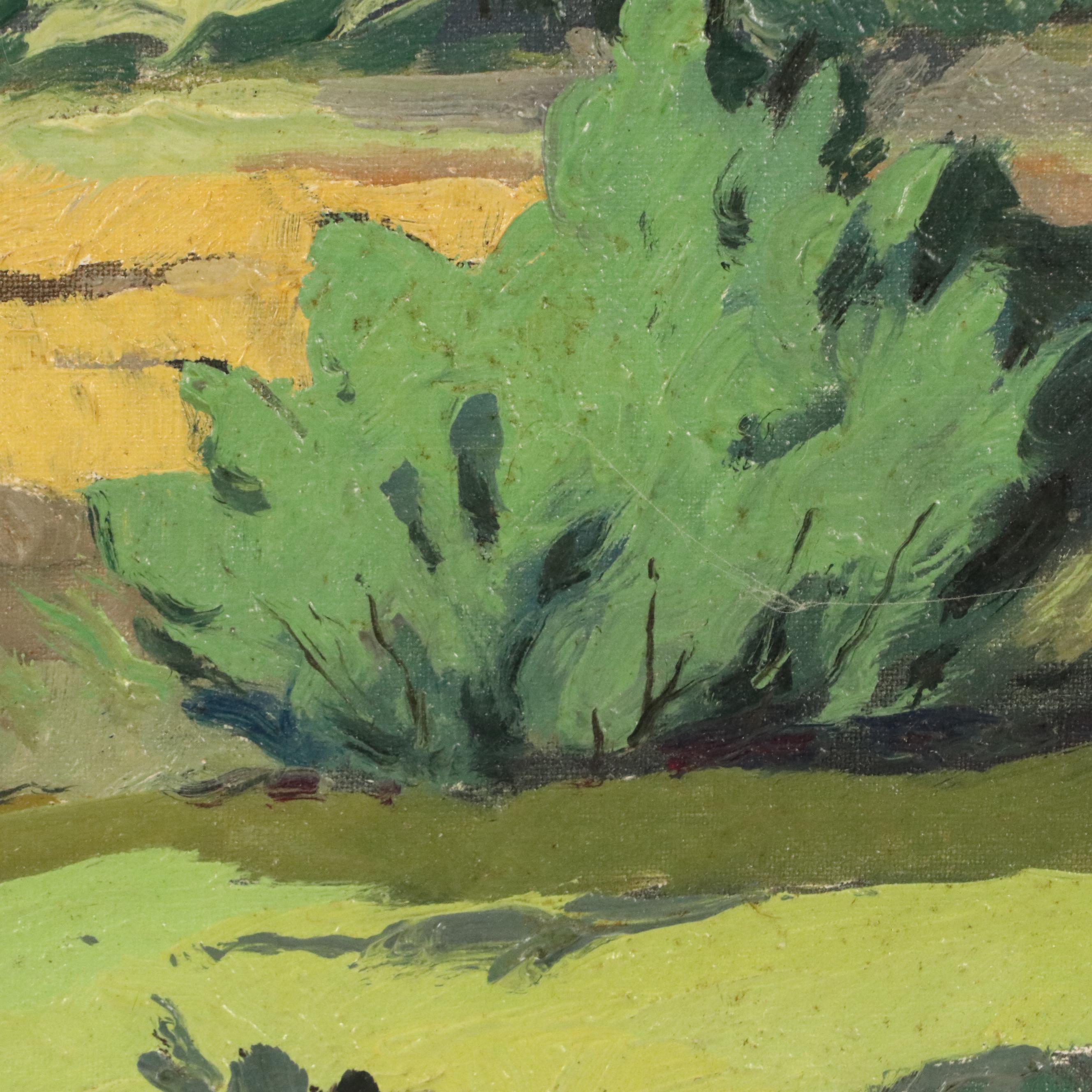 Impressionistic Style European Pastoral Landscape Oil Painting, Mid-20th Century