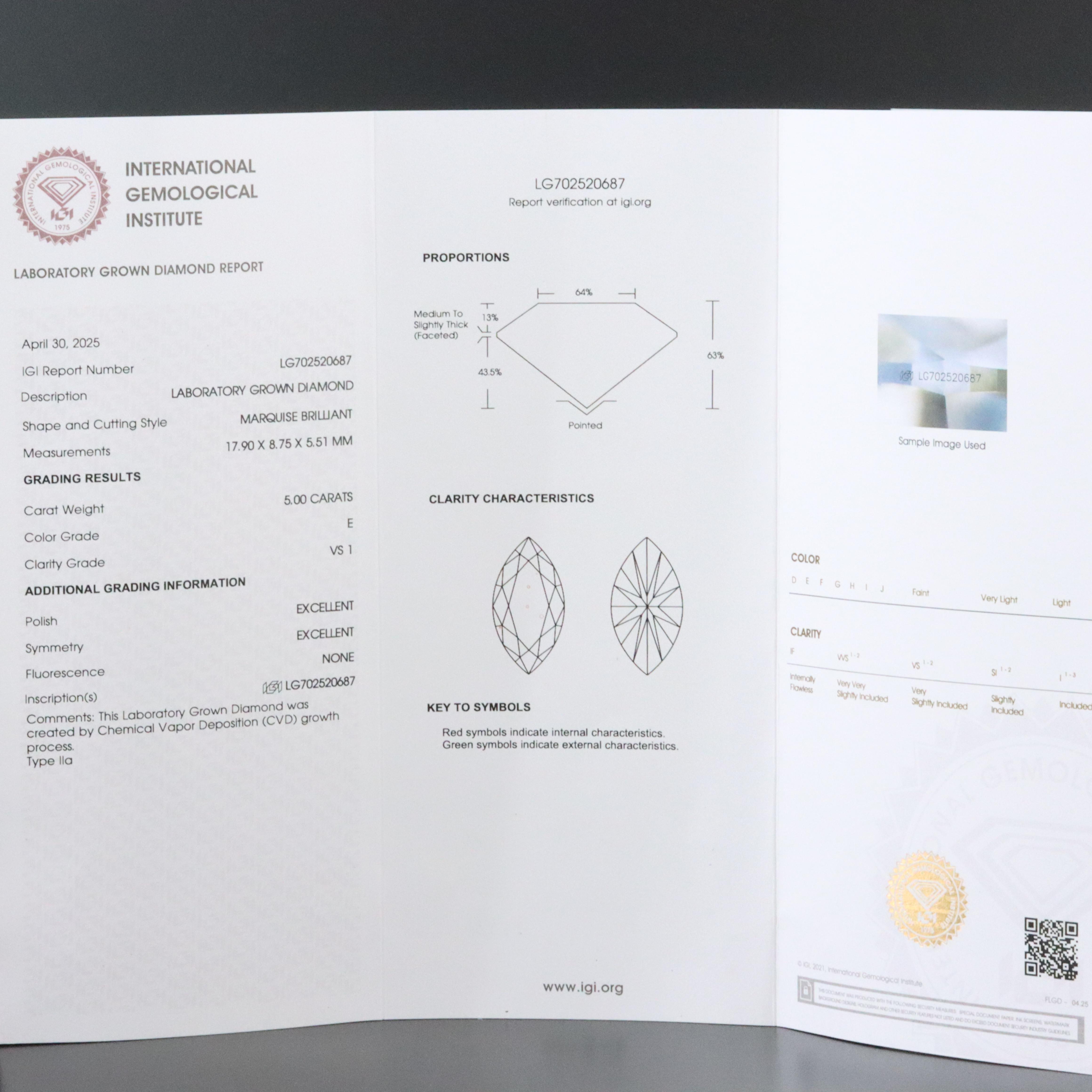 14K 5.00 CT Lab Grown Diamond Solitaire Ring with IGI Report