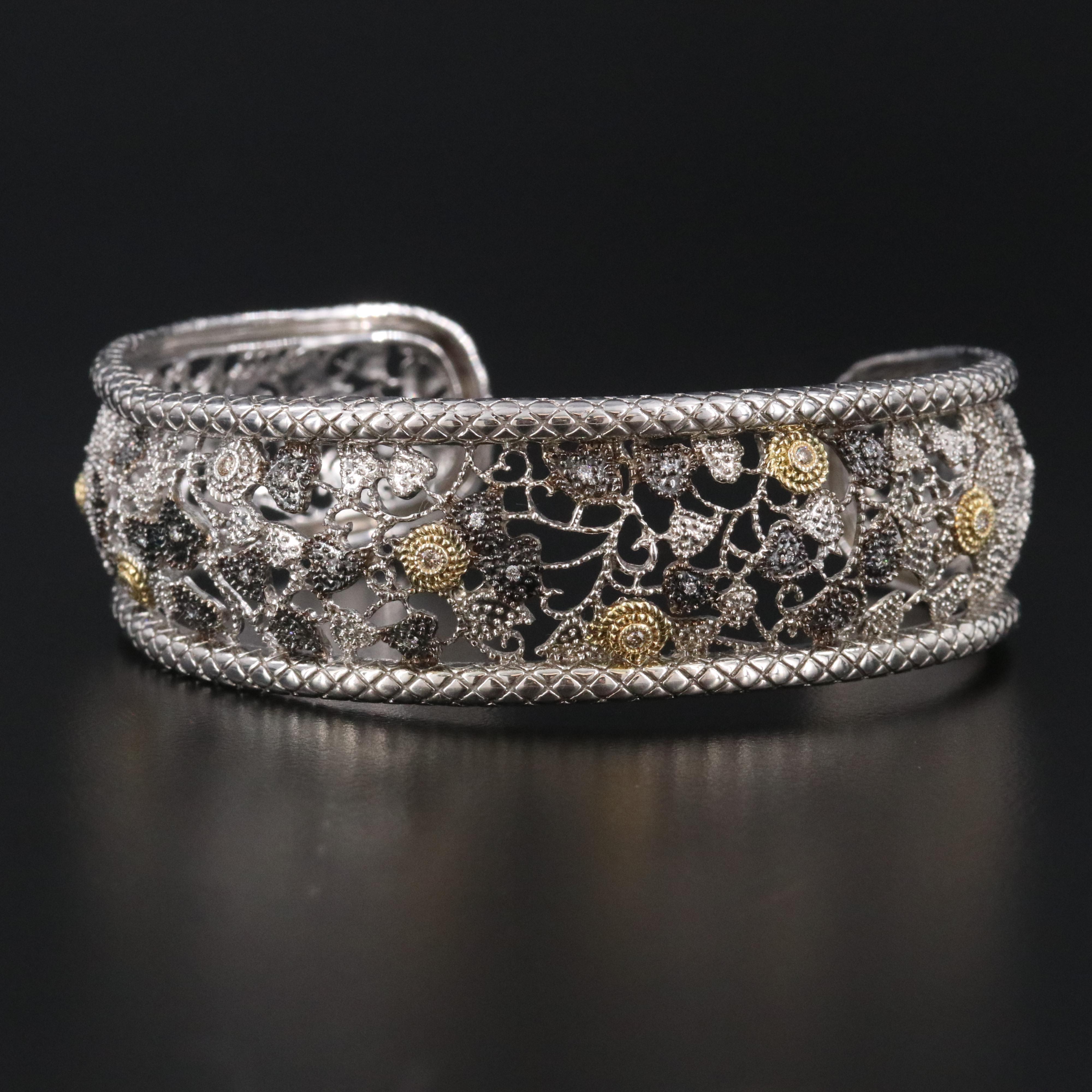 Le Vian Sterling Diamond Floral Cuff Bracelet
