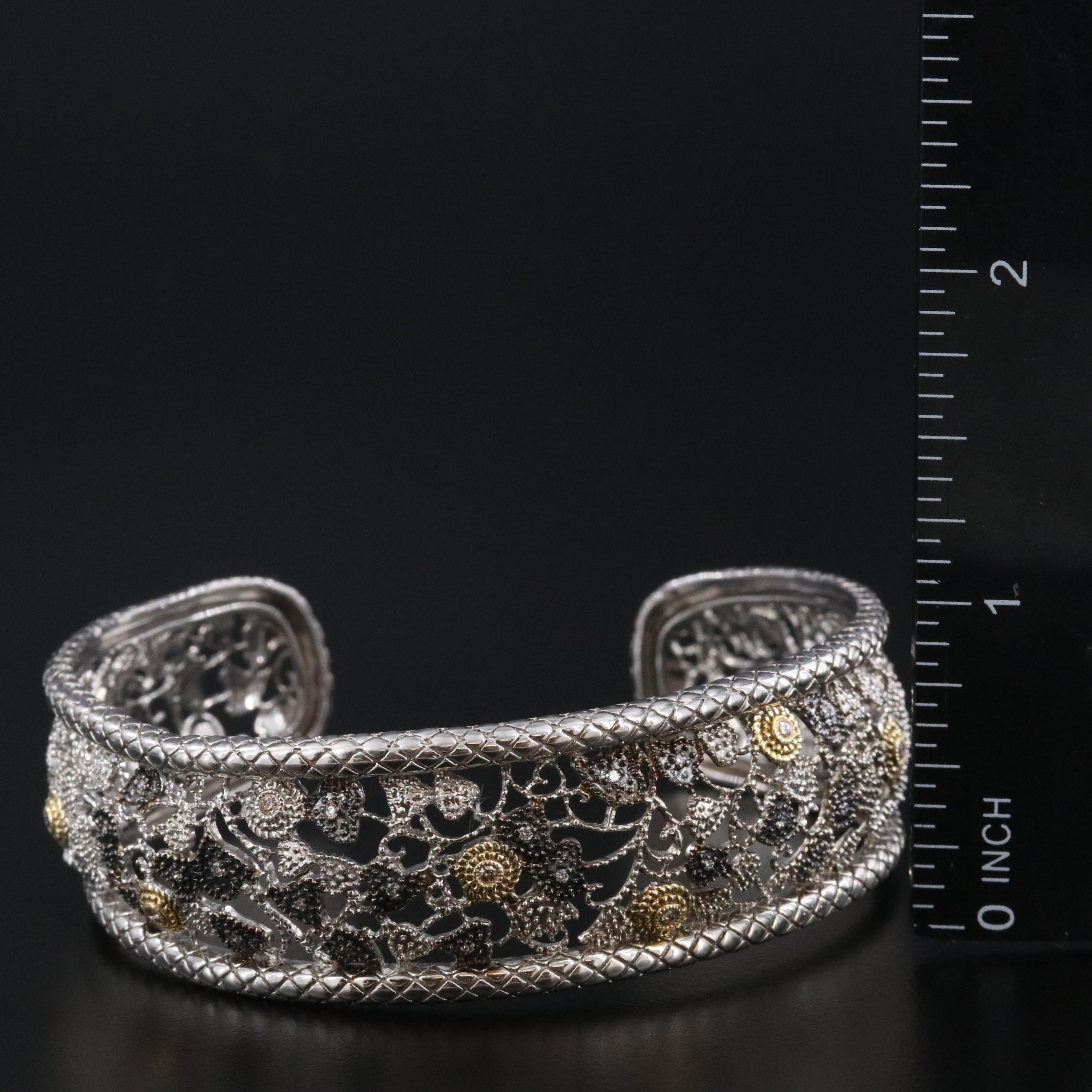 Le Vian Sterling Diamond Floral Cuff Bracelet