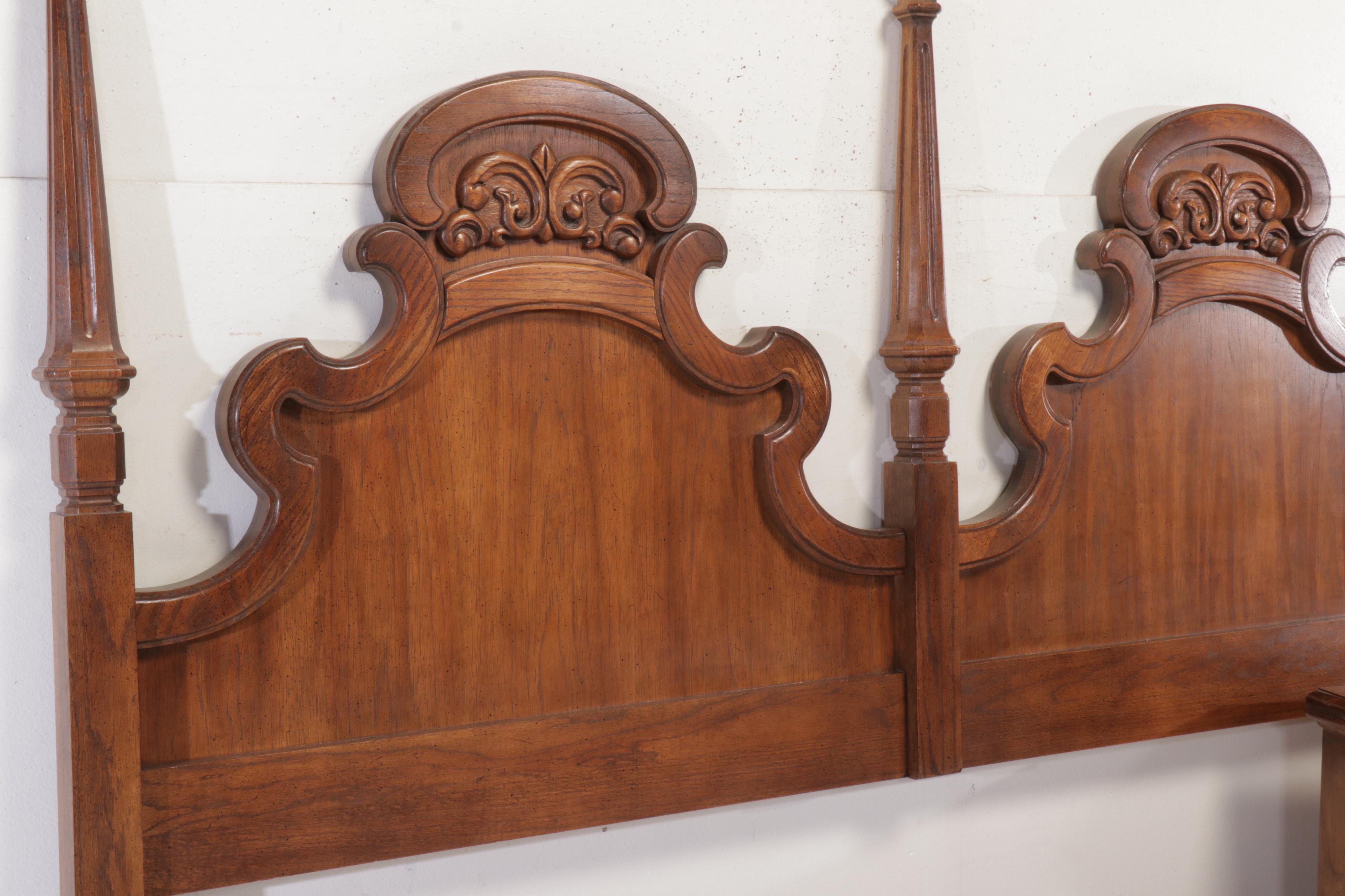Spanish Baroque Style Headboard and Nightstand, Mid to Late 20th Century
