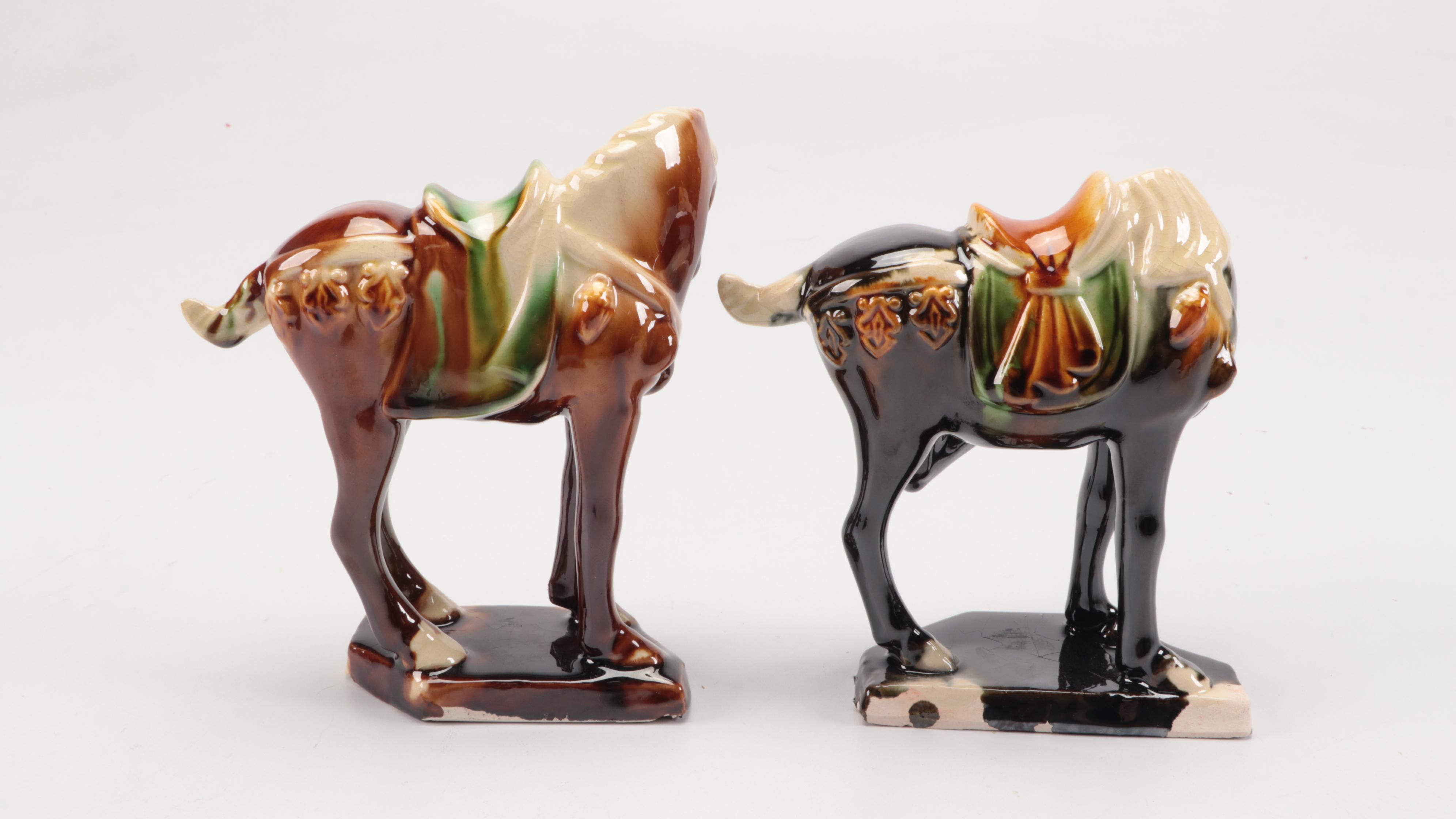 Chinese Tang Dynasty Style Sancai Glazed Ceramic Horse Figurines