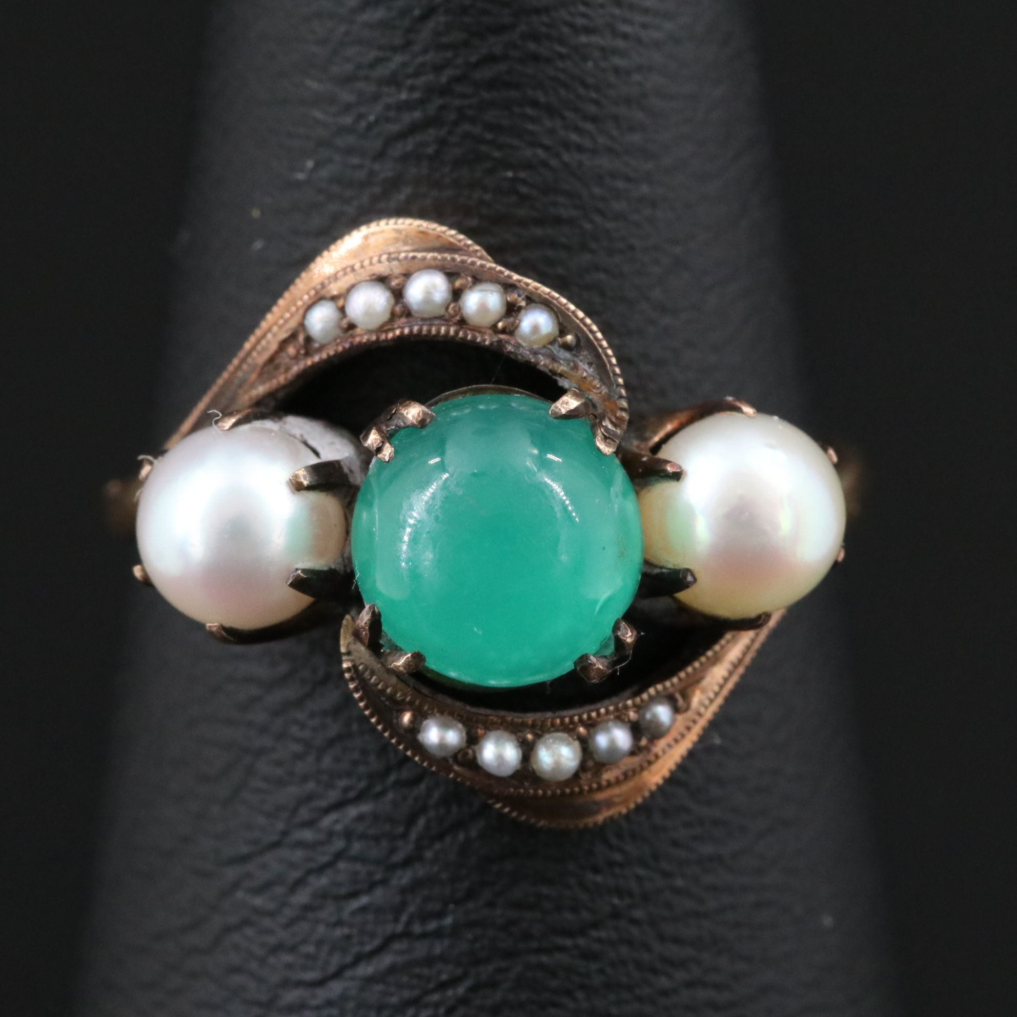 14K Chalcedony, Pearl and Seed Pearl Ring