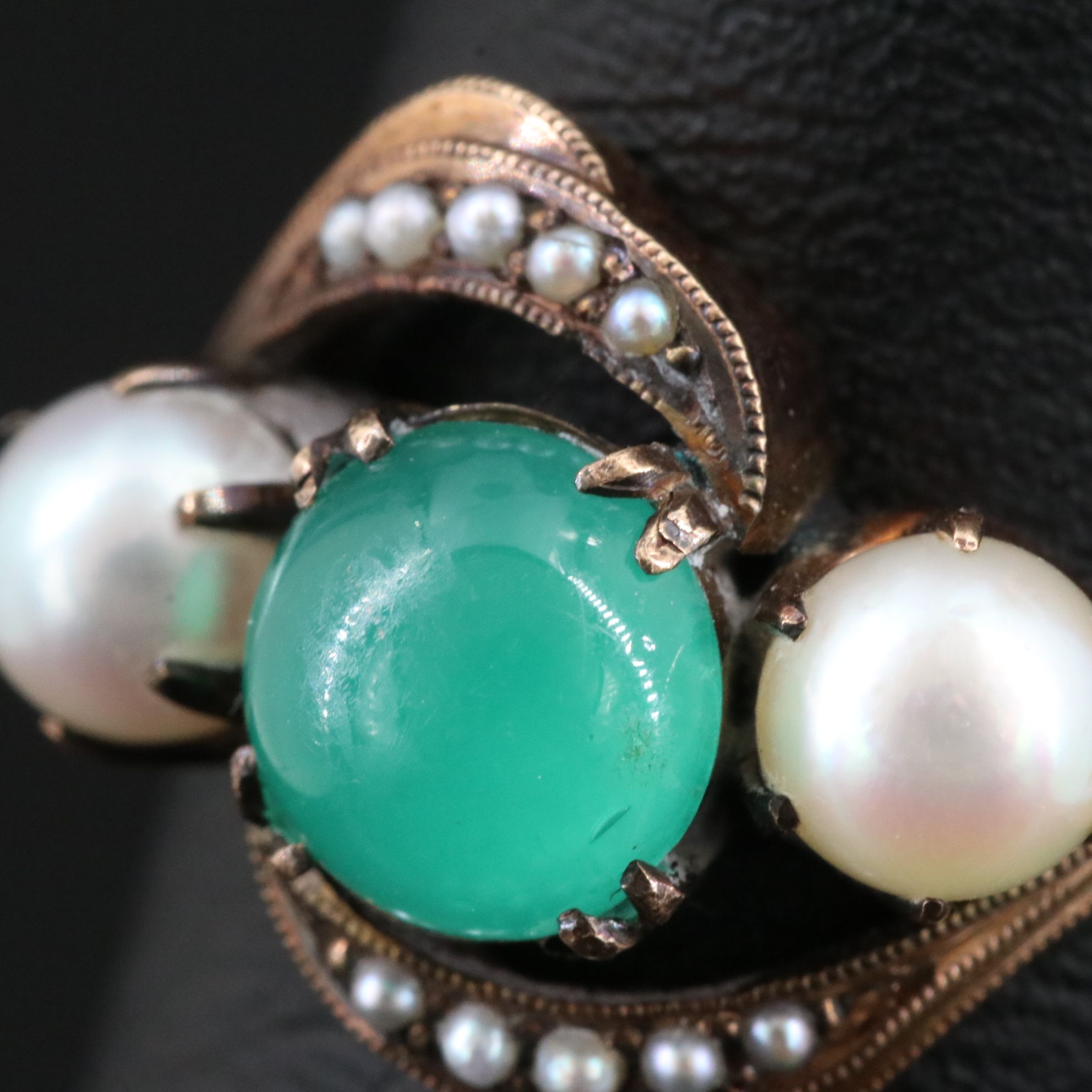 14K Chalcedony, Pearl and Seed Pearl Ring