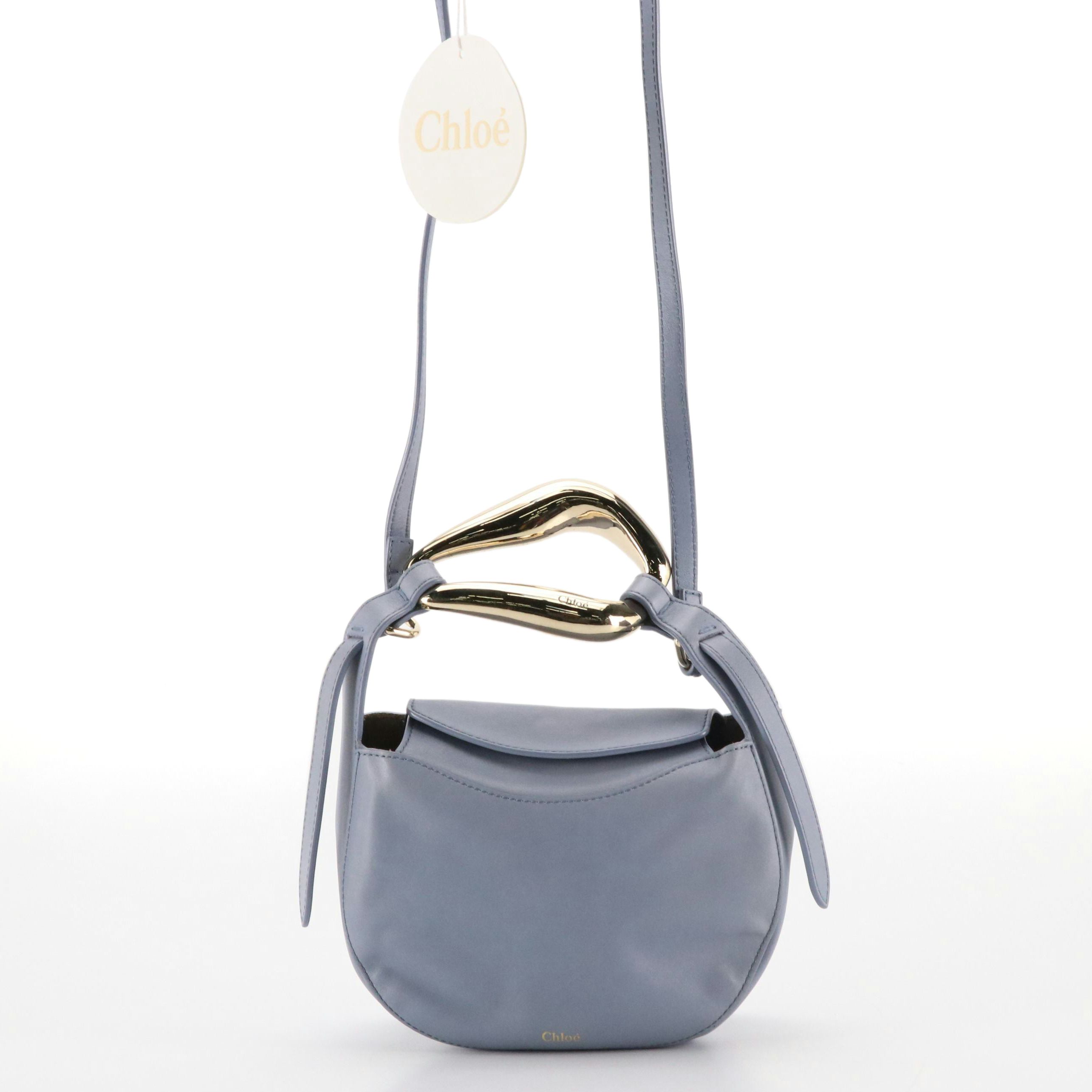 Chloé Small Kiss Bag in Gentle Blue Calfskin Leather, With Tag