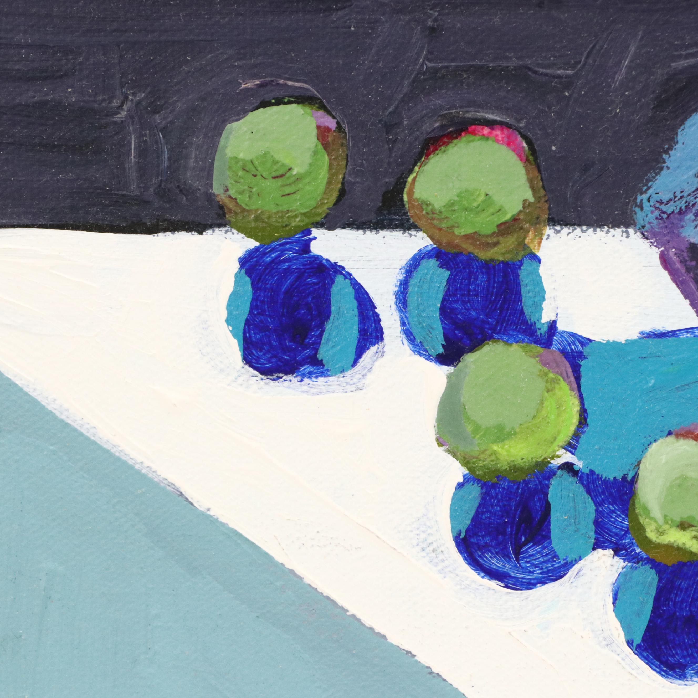 Busser Stylized Acrylic Still Life Painting with Grapes and Plums, 21st Century