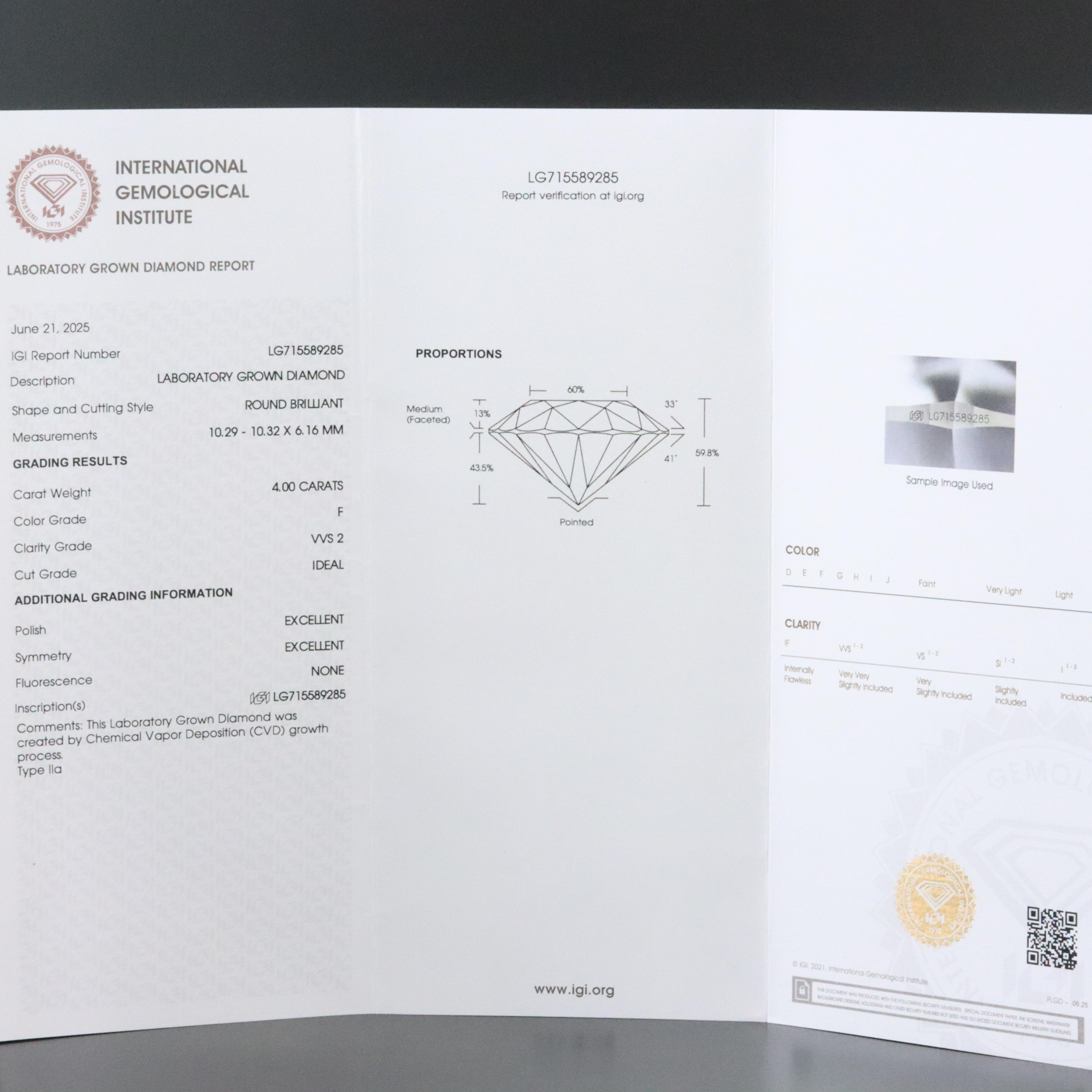 14K 4.00 CT Lab Grown Diamond Necklace with IGI Report