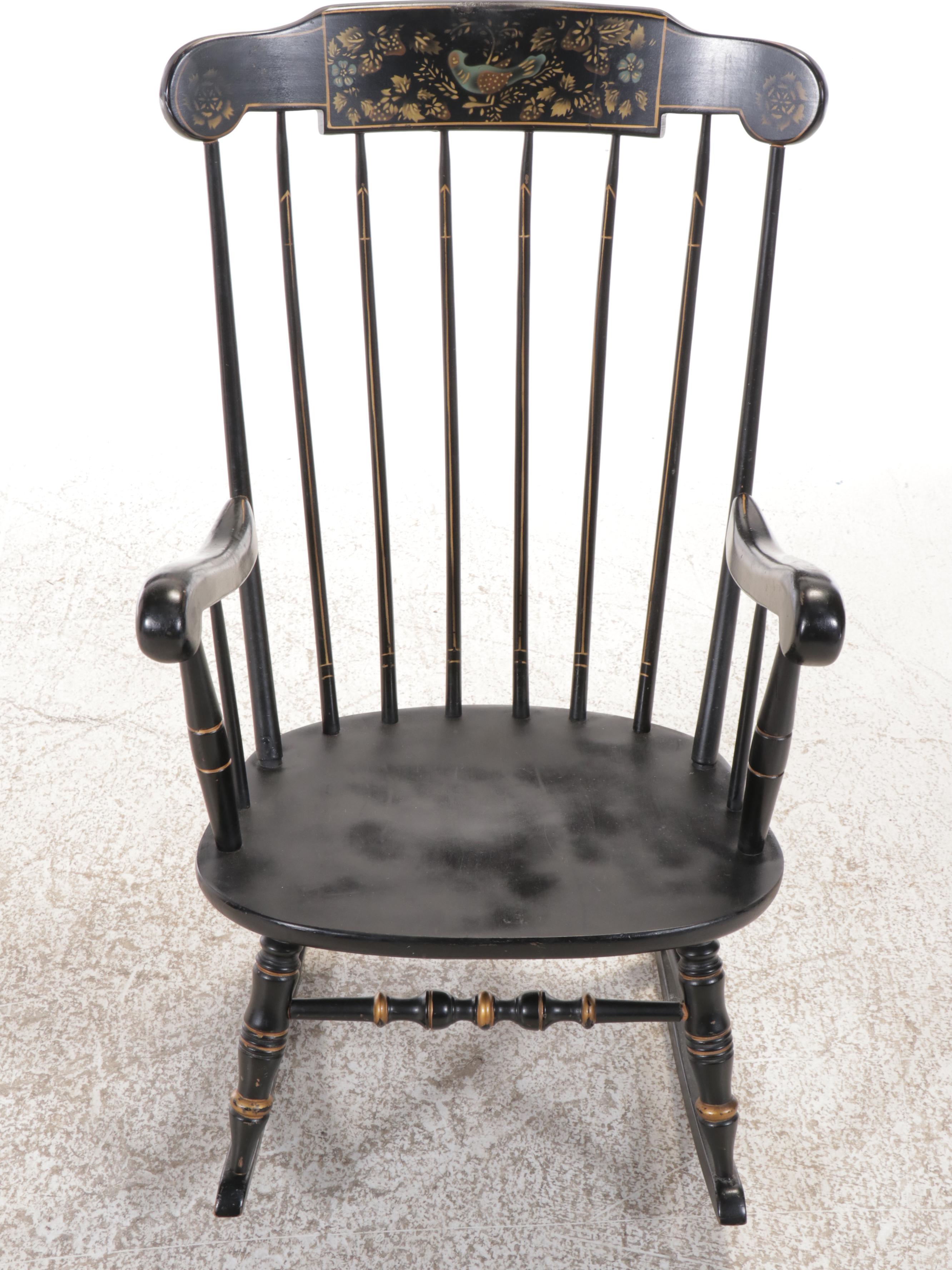 Hitchcock Style Stencil Decorated Rocking Chair, Mid to Late 20th Century