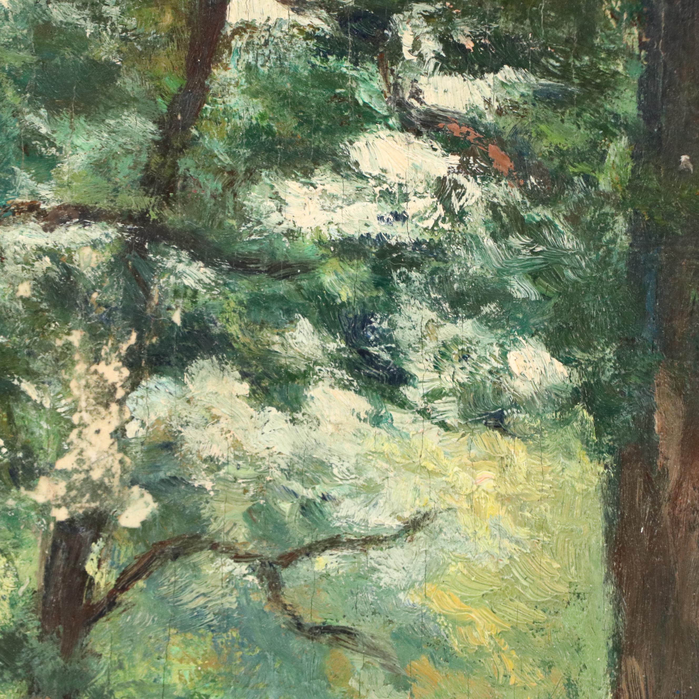 Jacquelyn Garres Impressionistic Oil Painting of Forest Scene, 20th Century