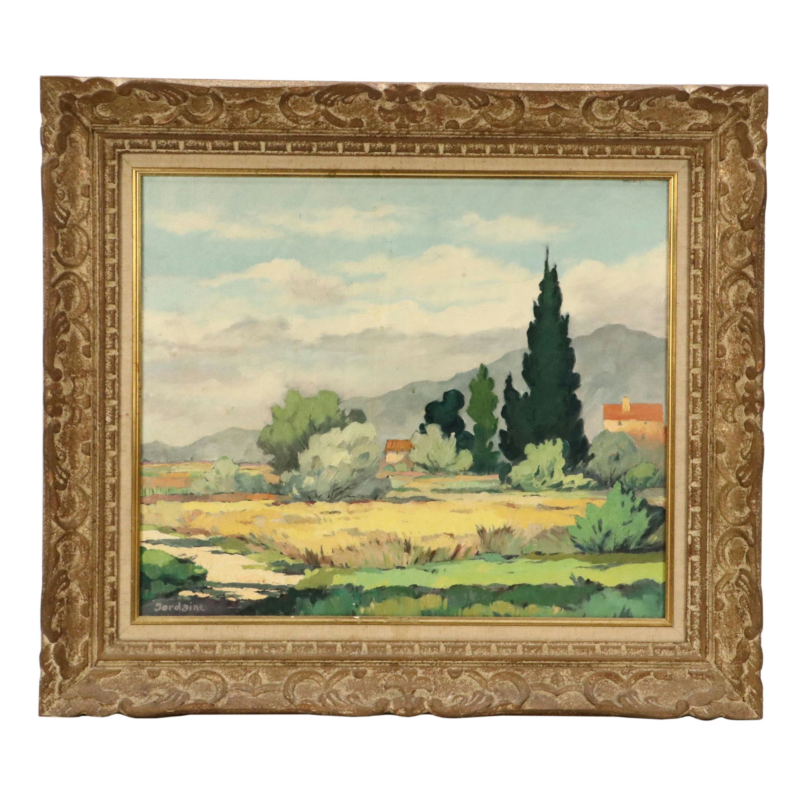 Impressionistic Style European Pastoral Landscape Oil Painting, Mid-20th Century