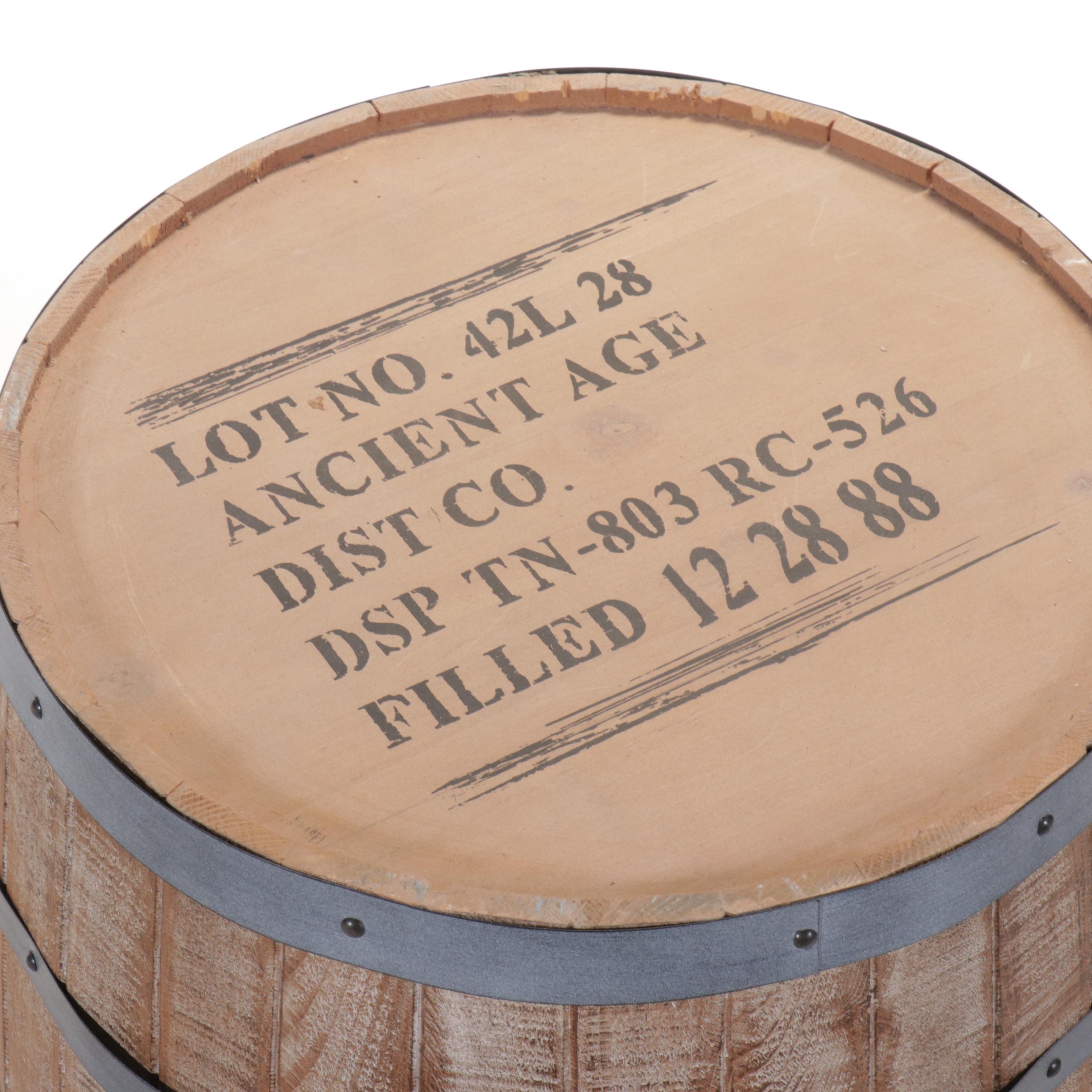 Decorative Wooden Bourbon Barrel and Industrial Style Metal Side Tables