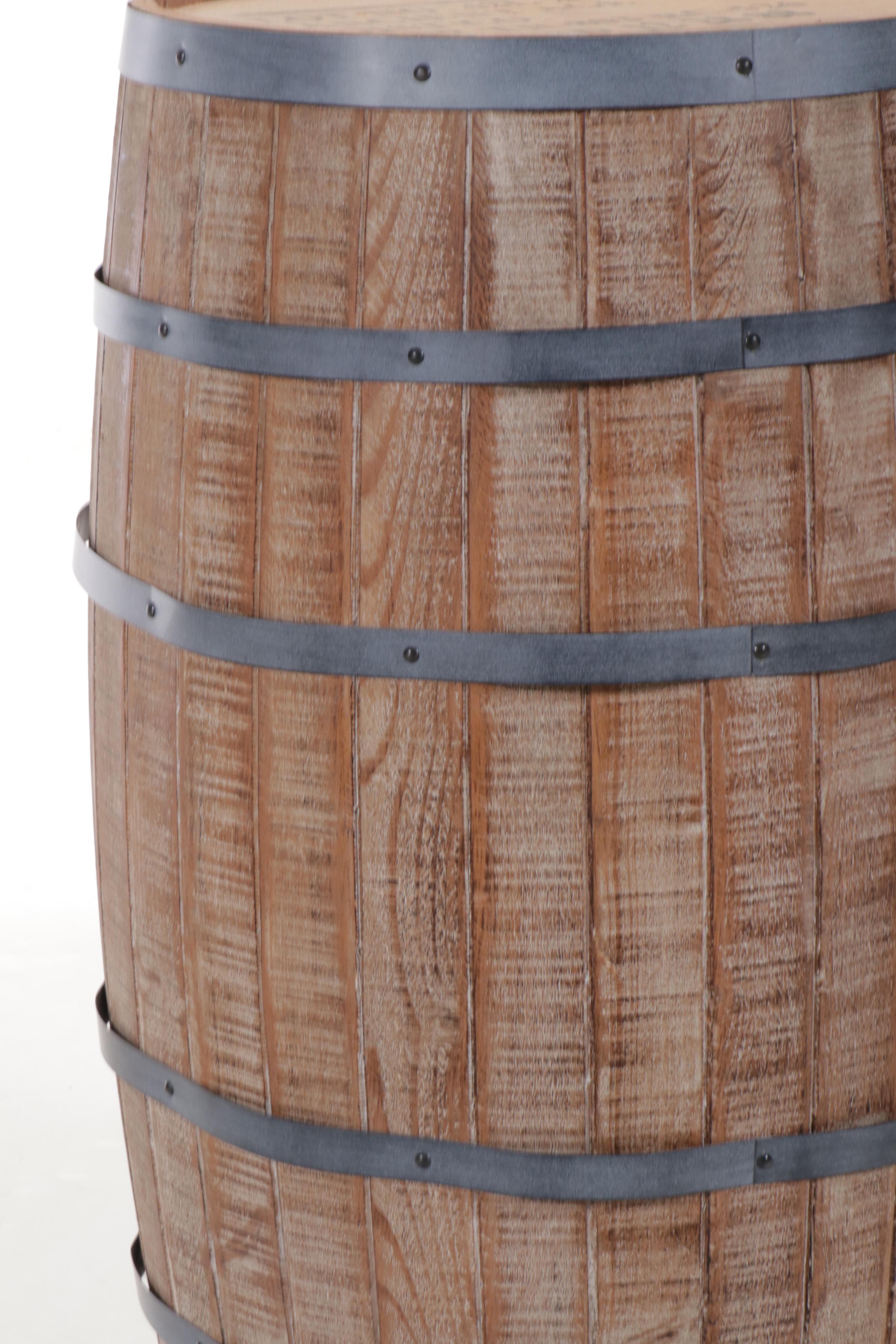 Decorative Wooden Bourbon Barrel and Industrial Style Metal Side Tables