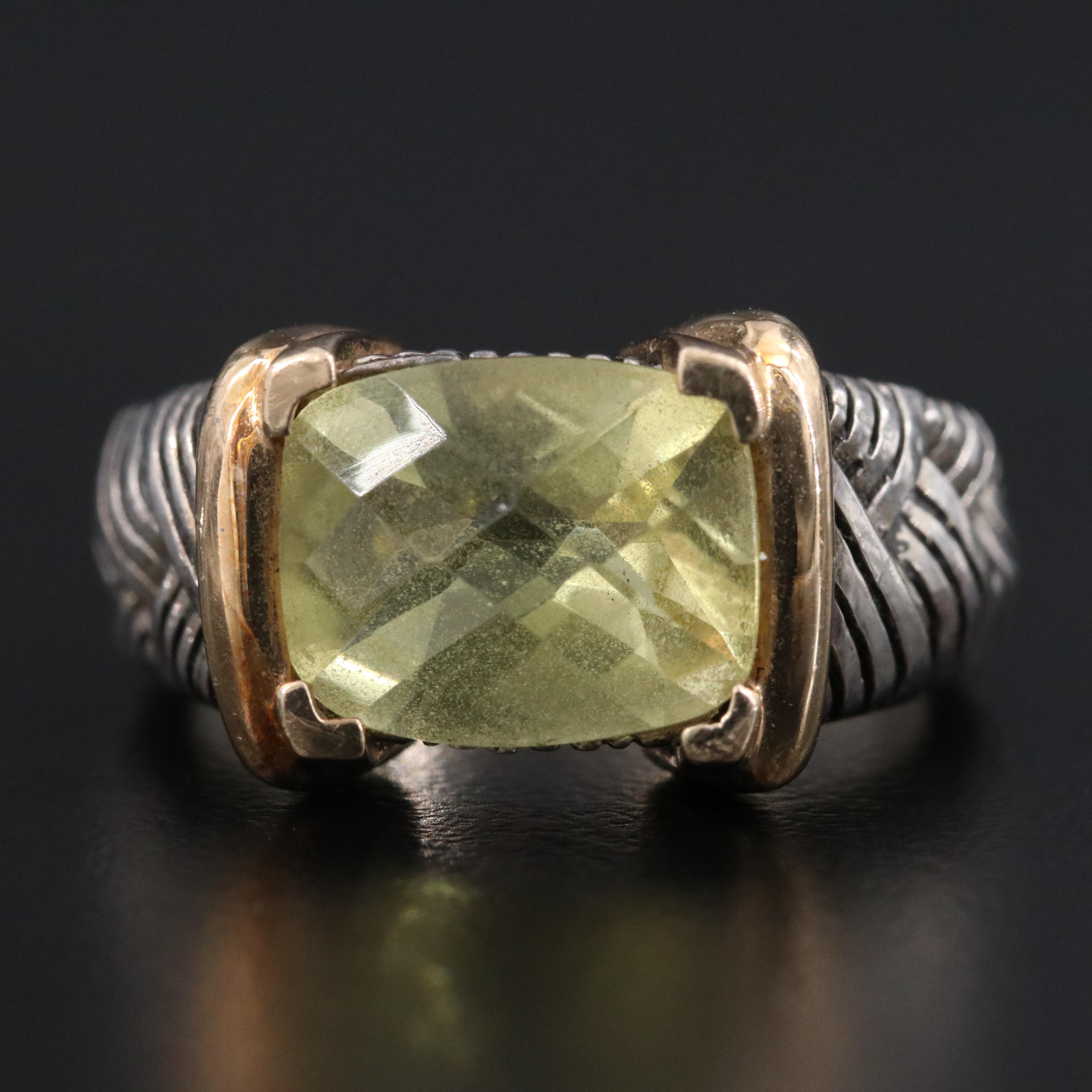 Andrea Candela Sterling Citrine Braided Ring with 14K Accents