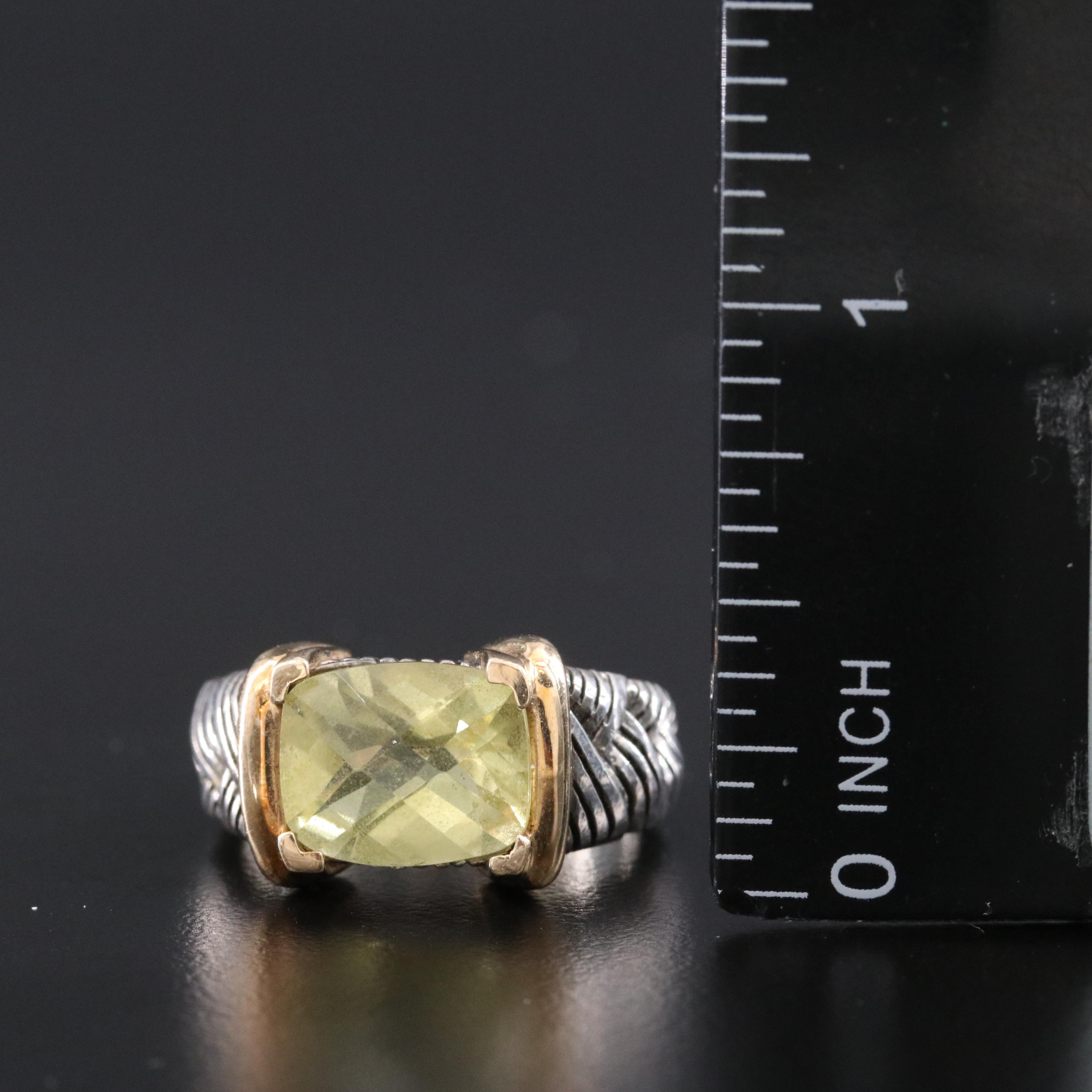 Andrea Candela Sterling Citrine Braided Ring with 14K Accents