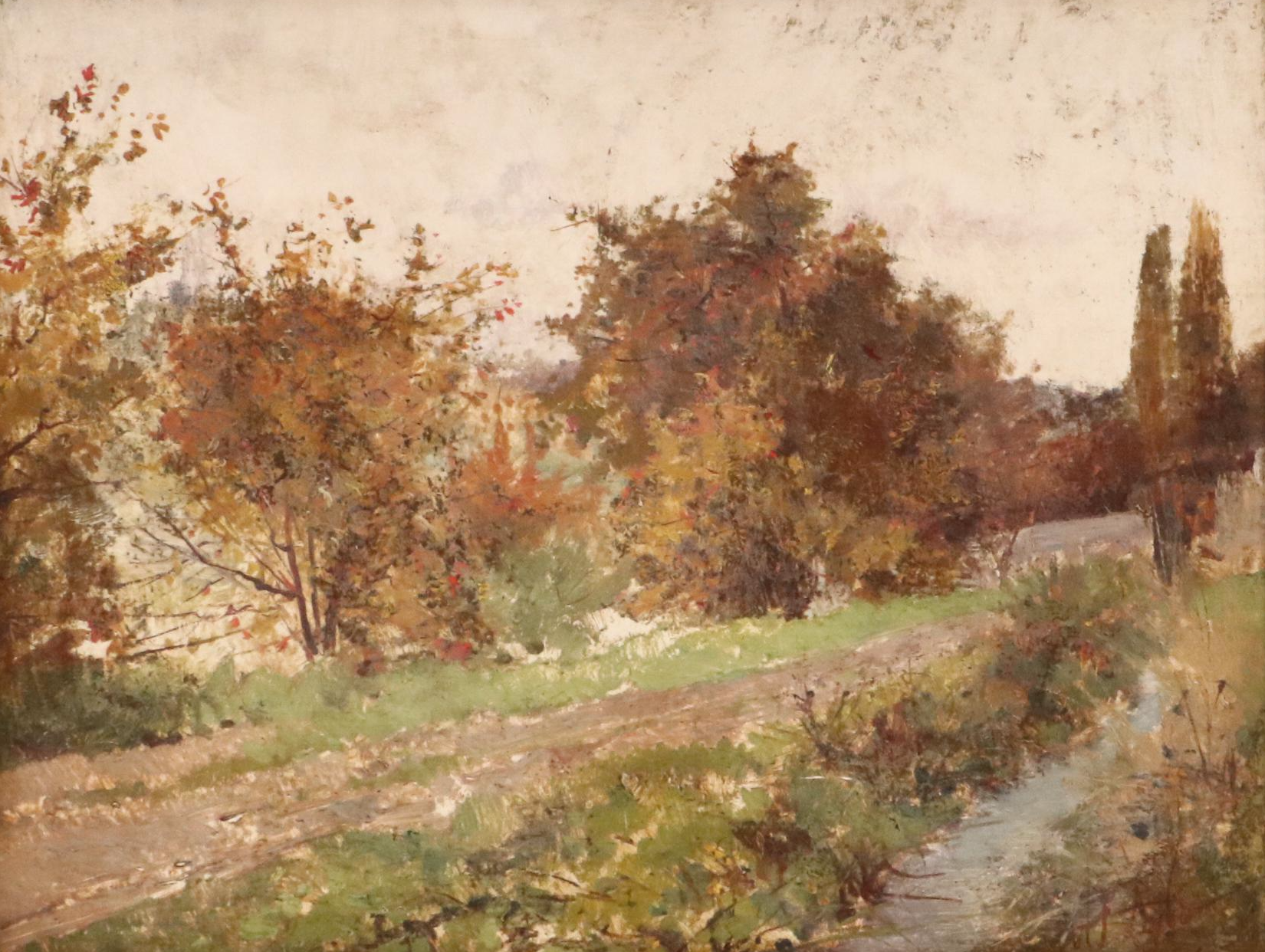 Adolphe Frederic Lejeune Impressionistic Oil Painting Autumn Scene, Circa 1890