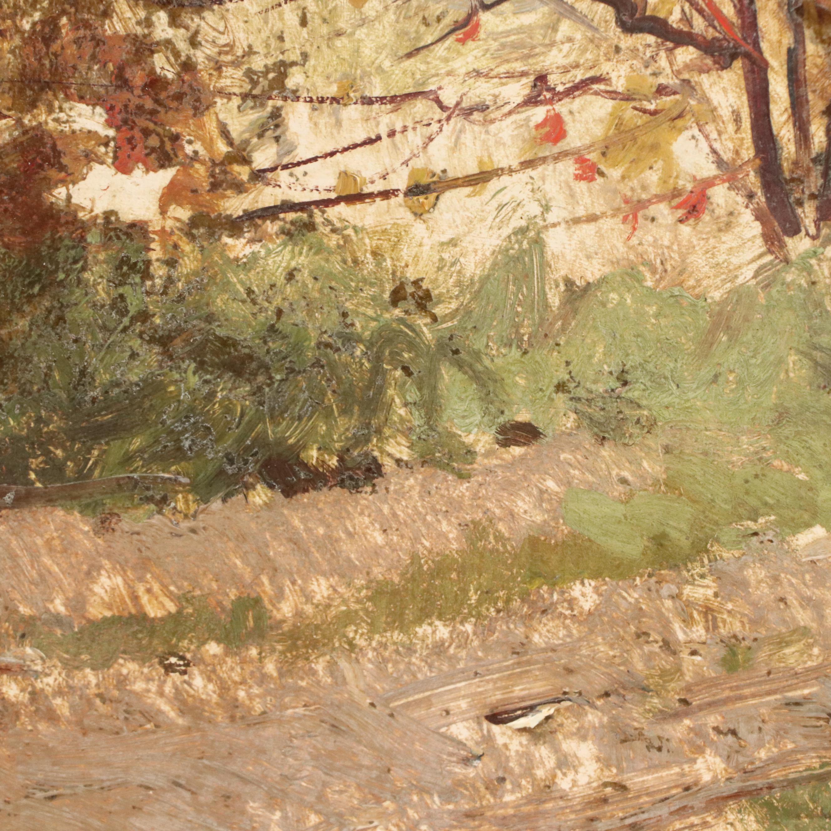 Adolphe Frederic Lejeune Impressionistic Oil Painting Autumn Scene, Circa 1890