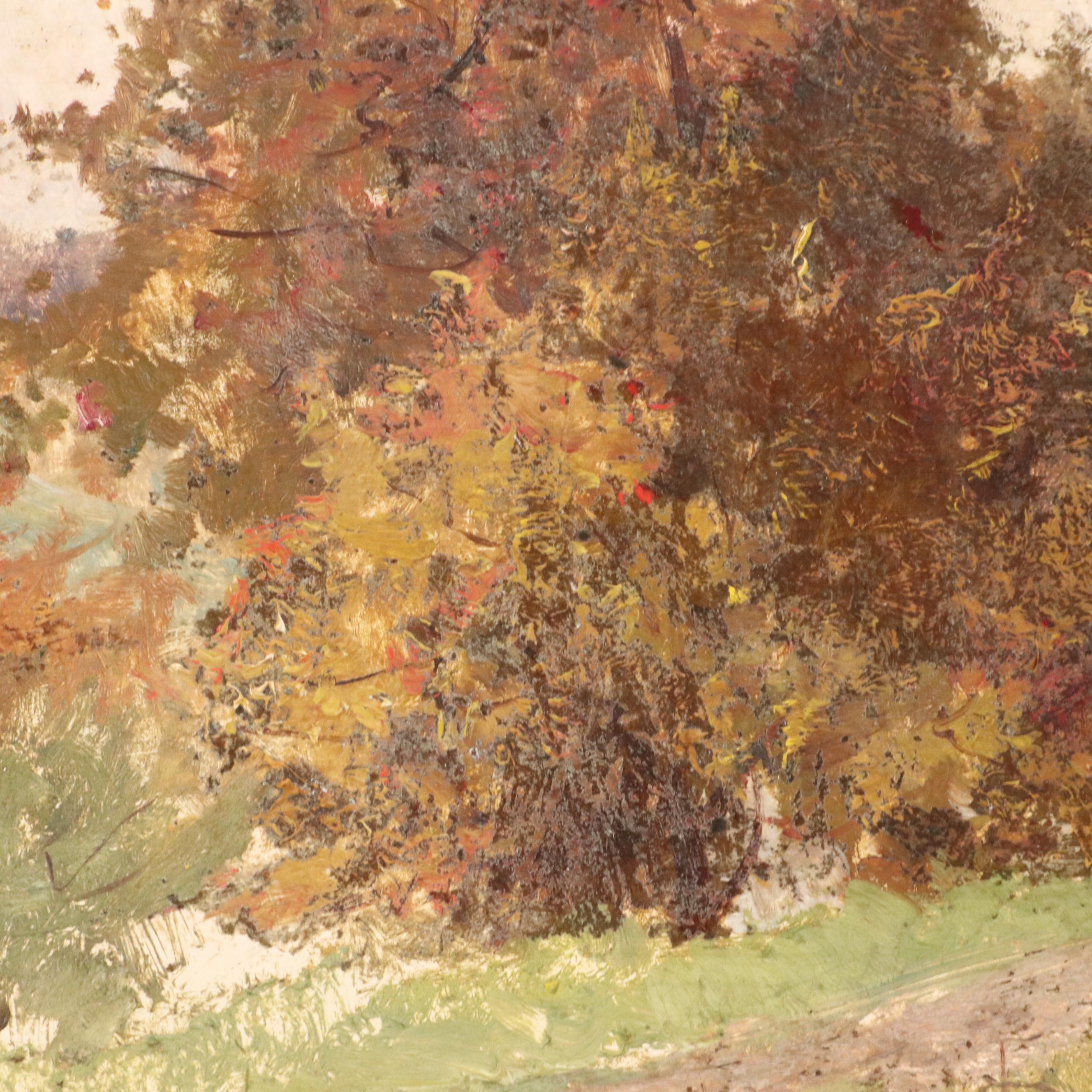 Adolphe Frederic Lejeune Impressionistic Oil Painting Autumn Scene, Circa 1890