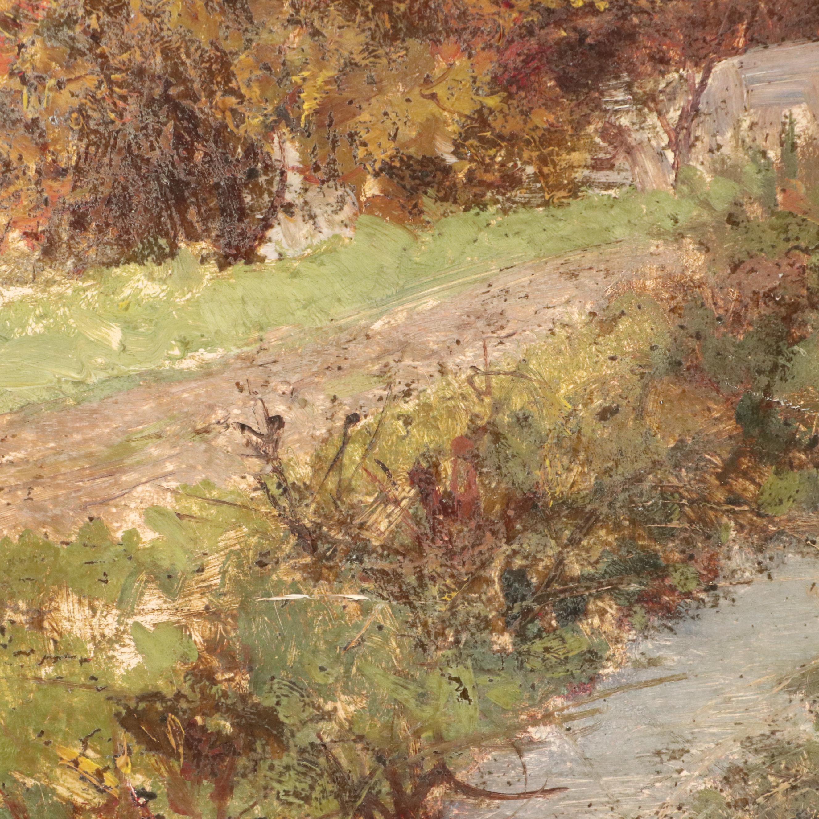 Adolphe Frederic Lejeune Impressionistic Oil Painting Autumn Scene, Circa 1890