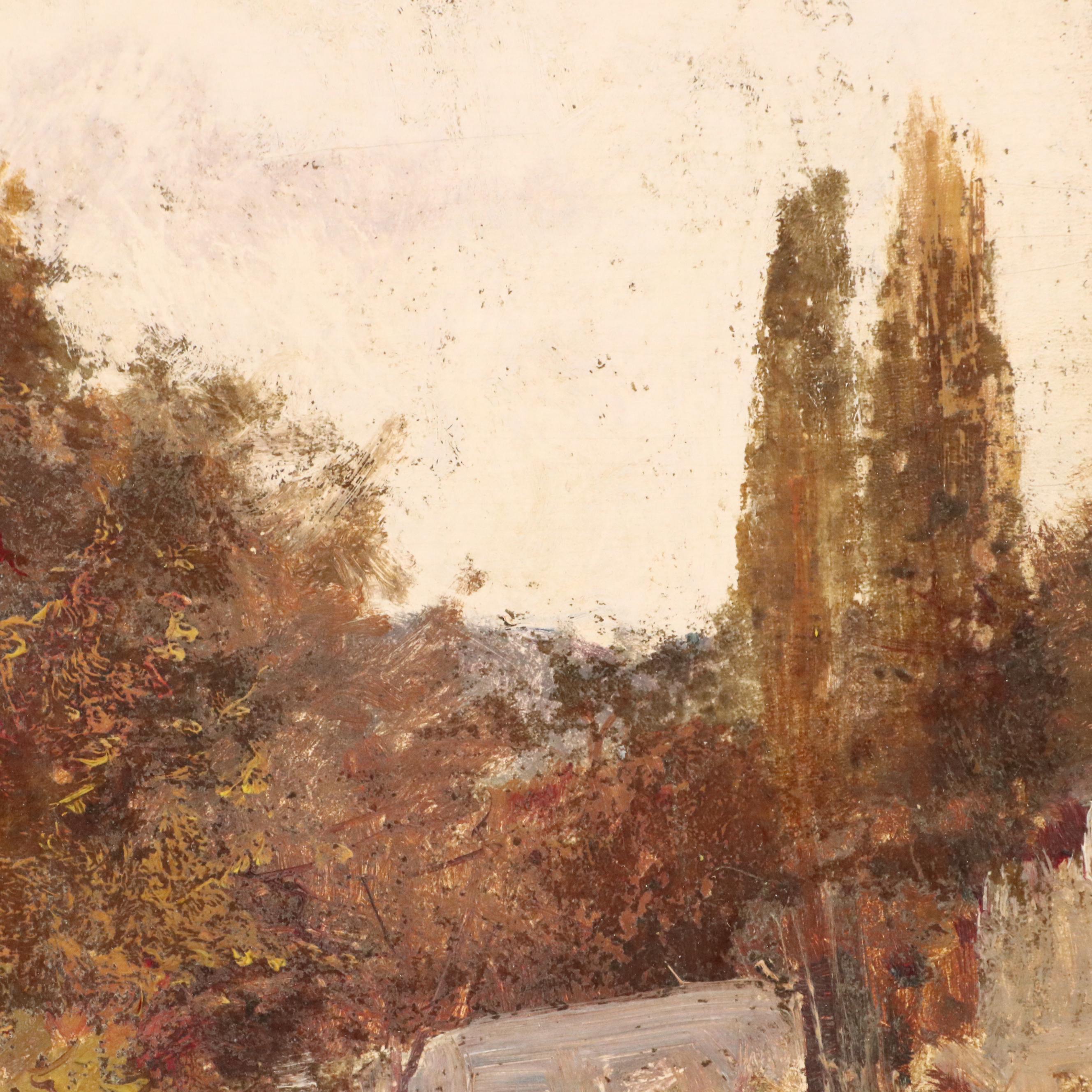Adolphe Frederic Lejeune Impressionistic Oil Painting Autumn Scene, Circa 1890