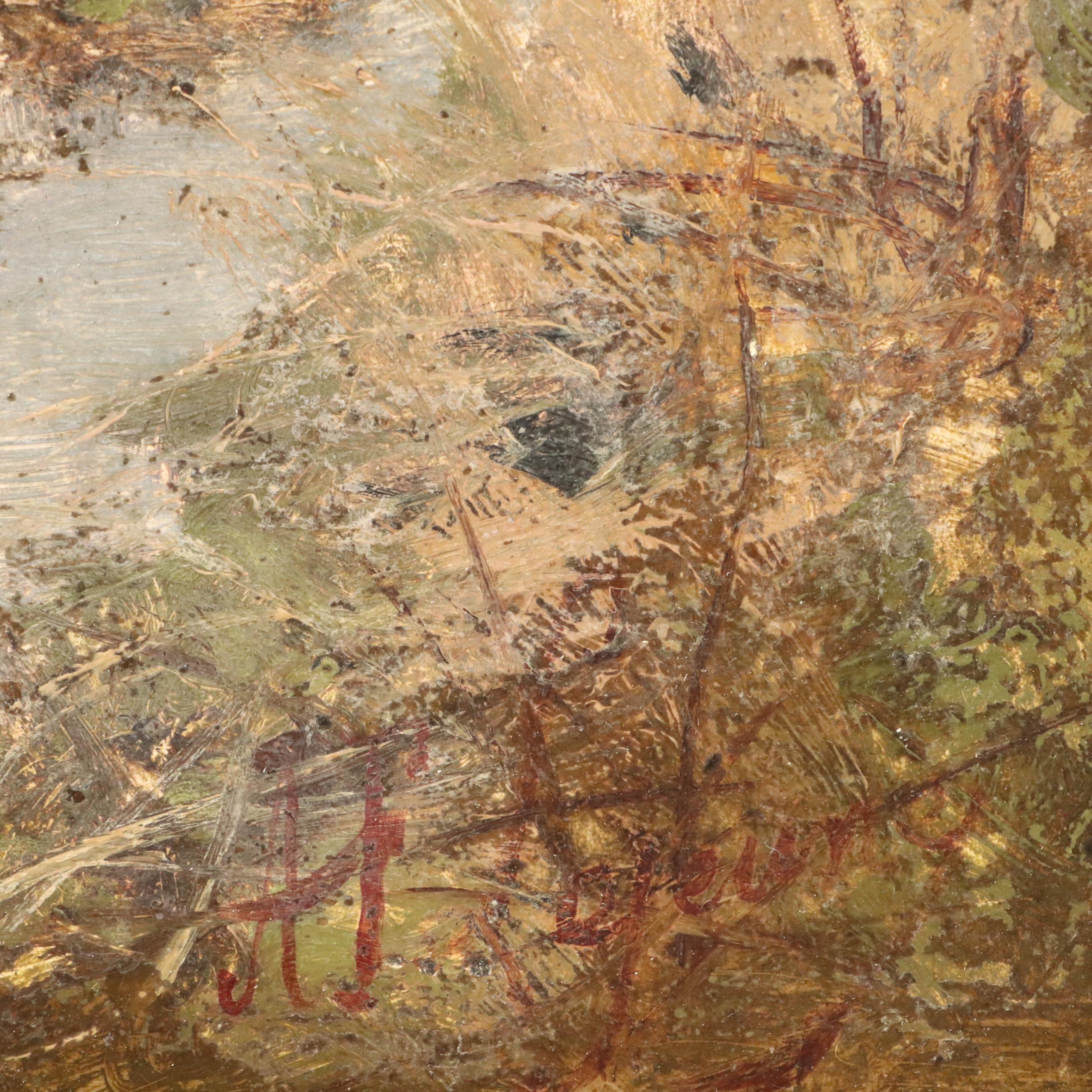 Adolphe Frederic Lejeune Impressionistic Oil Painting Autumn Scene, Circa 1890