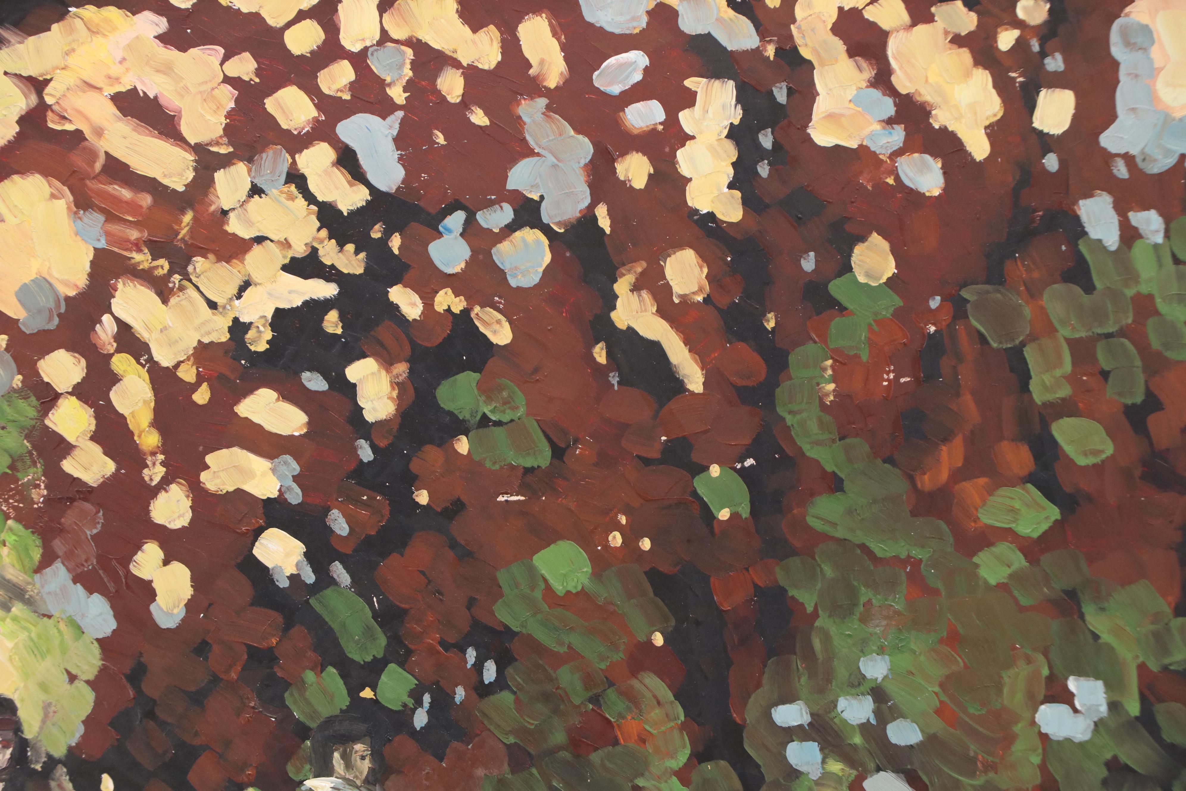 Impressionistic Oil Painting of Outdoor Scene with Four Figures, 20th Century