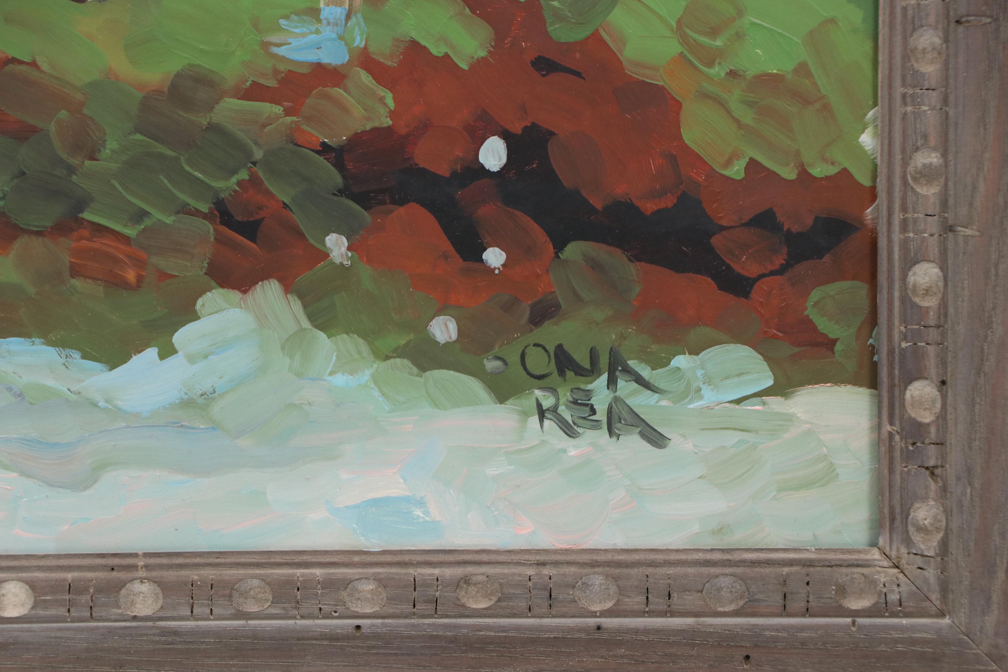 Impressionistic Oil Painting of Outdoor Scene with Four Figures, 20th Century