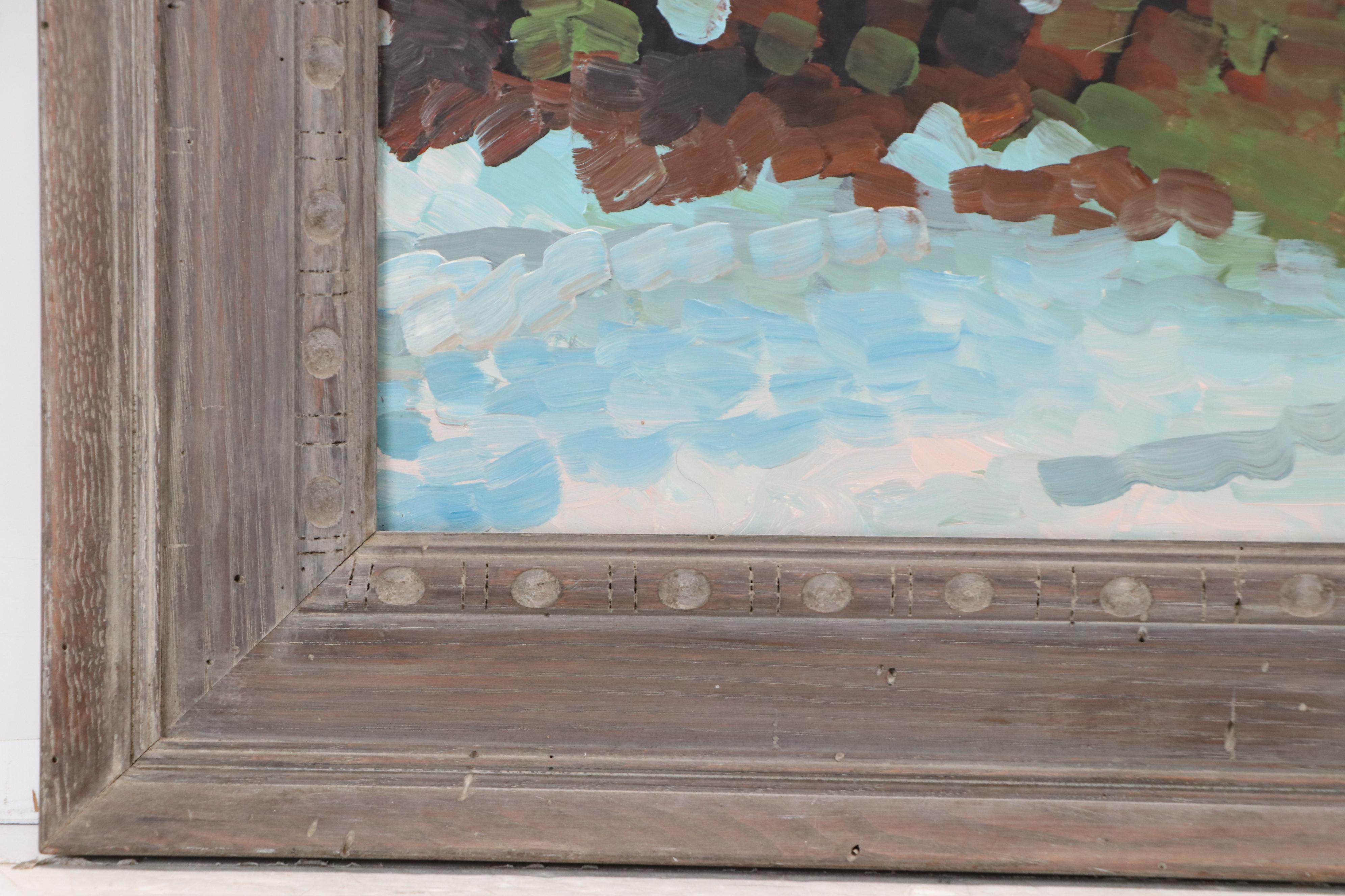 Impressionistic Oil Painting of Outdoor Scene with Four Figures, 20th Century