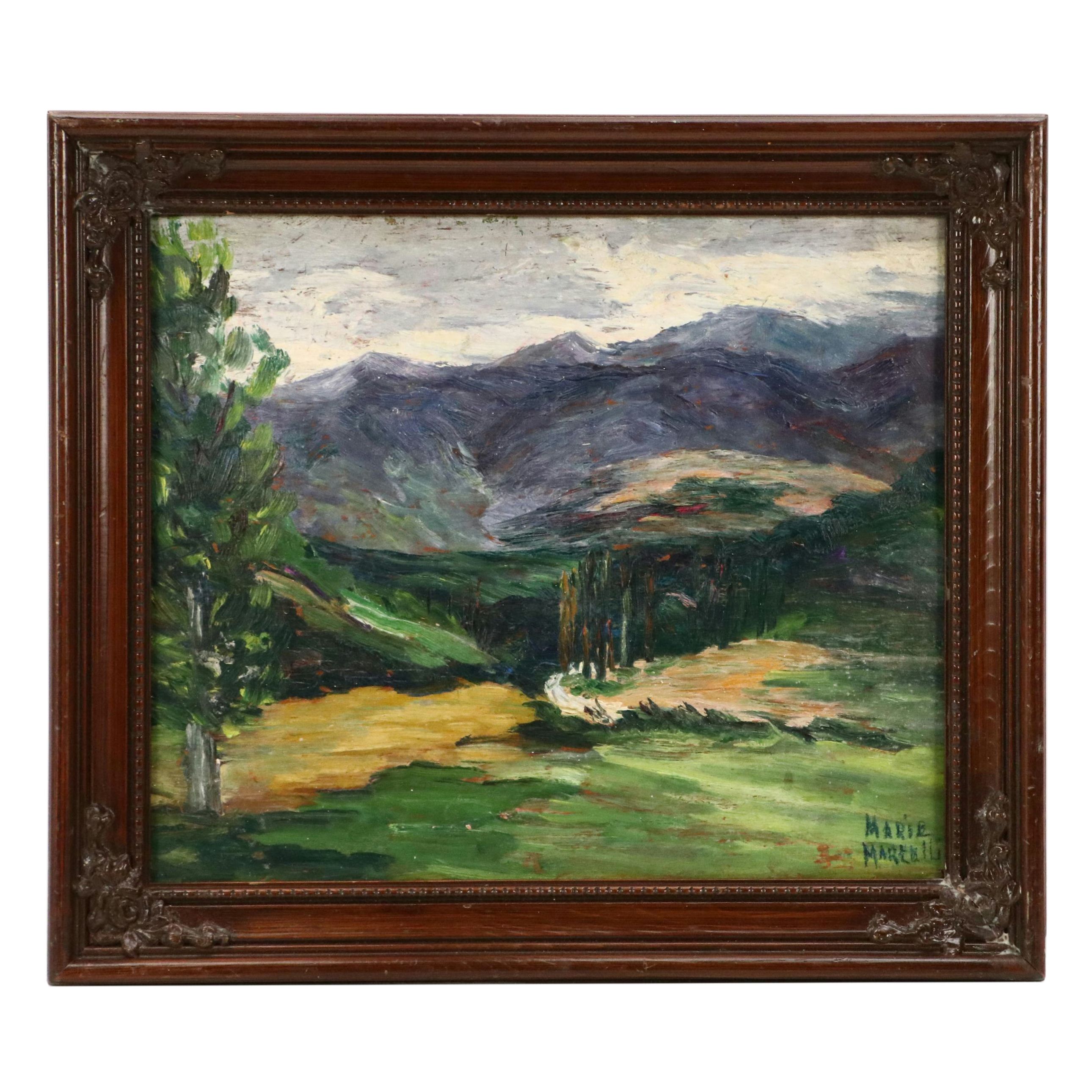 Marie Martelli-Chautard Impressionistic Oil Landscape, Early 20th Century