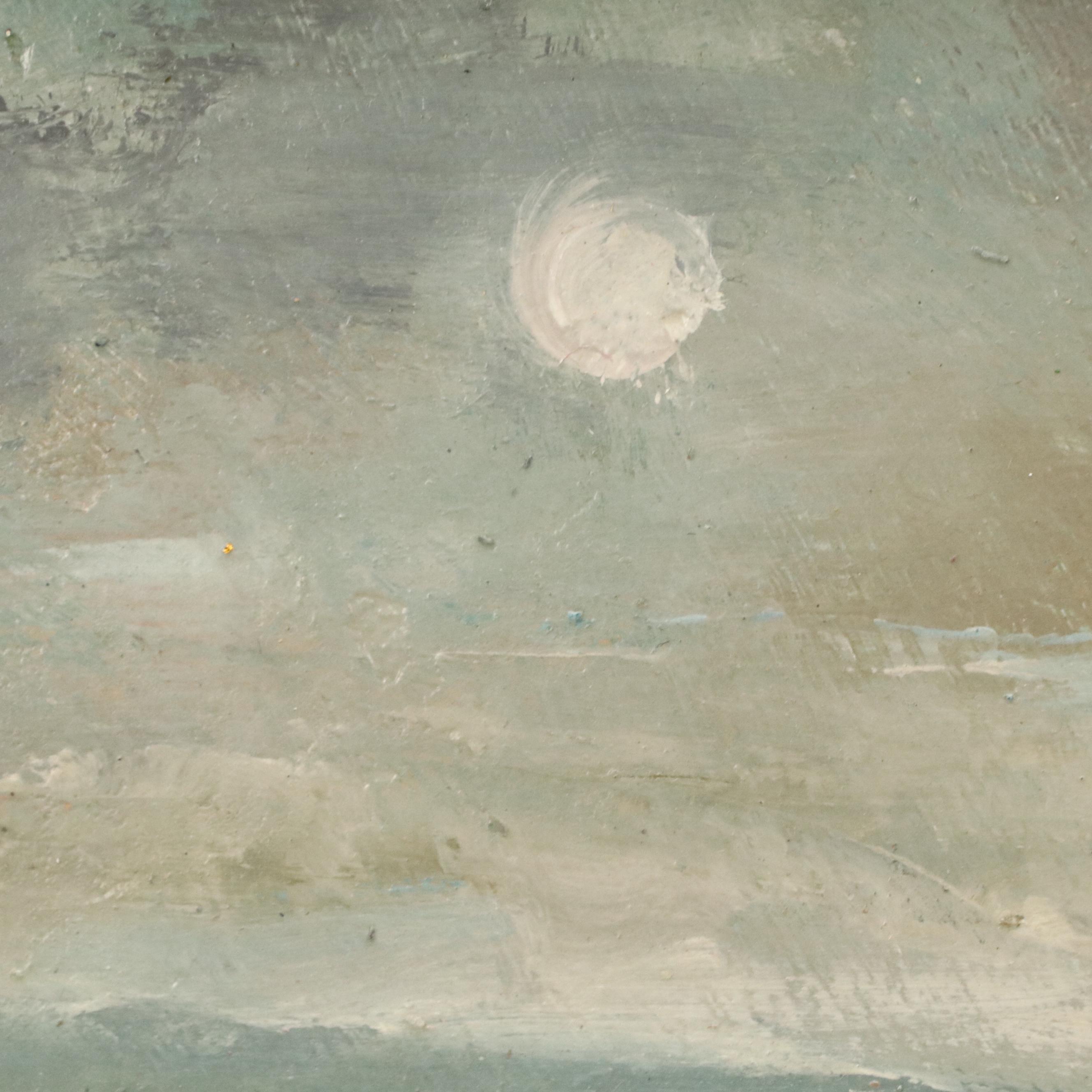 Romantic Oil Painting of Woman on Pond, 20th Century