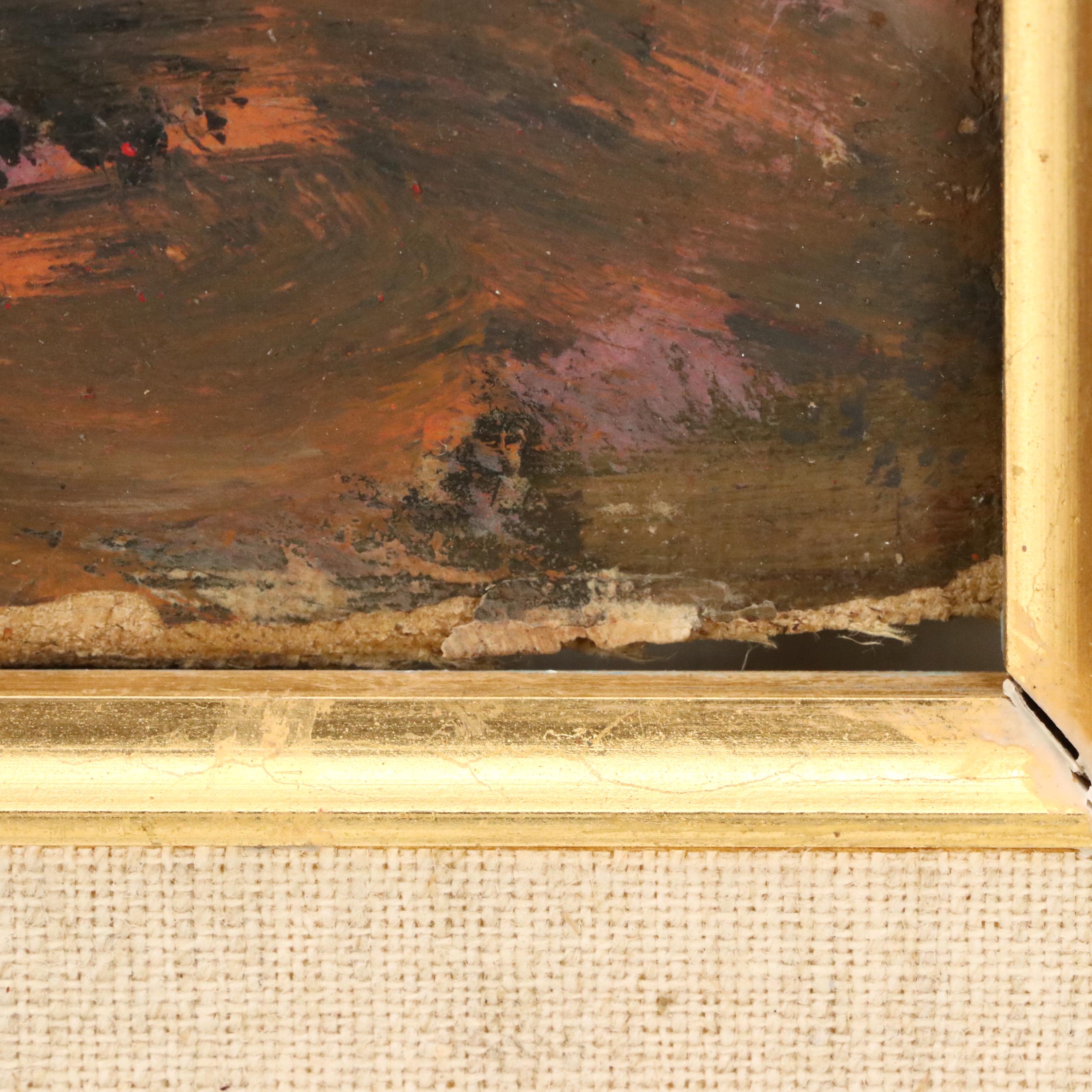 Romantic Oil Painting of Woman on Pond, 20th Century