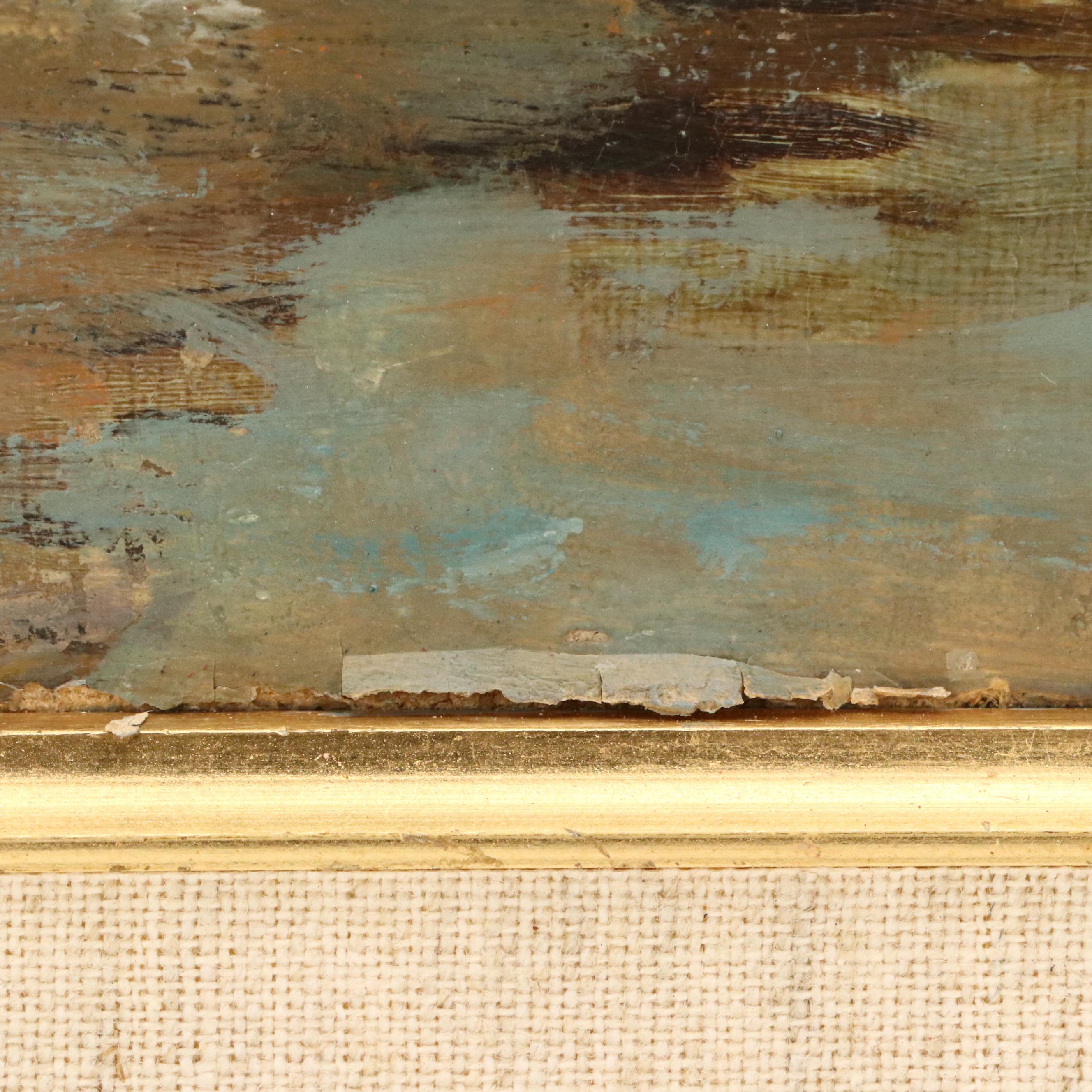 Romantic Oil Painting of Woman on Pond, 20th Century